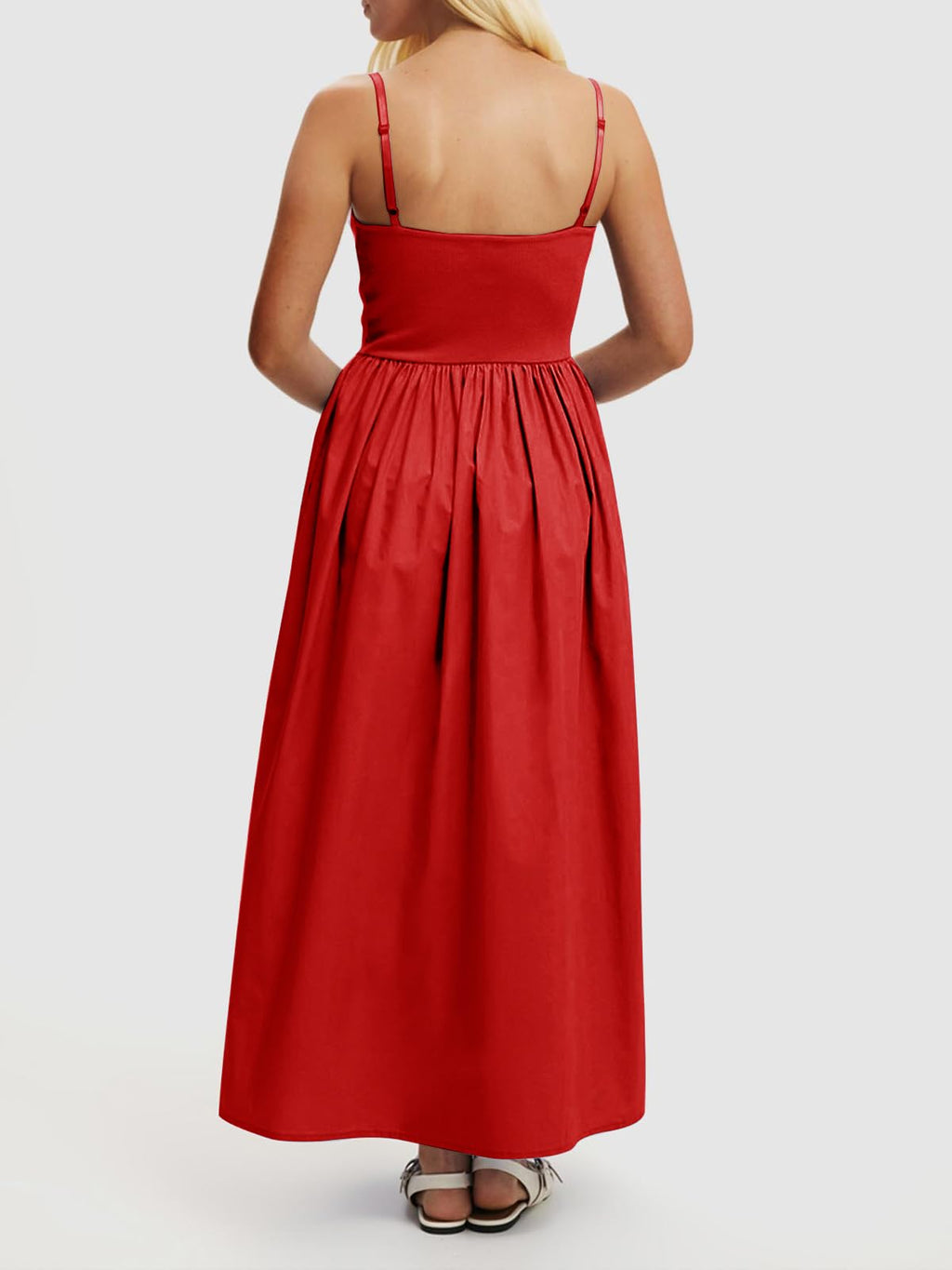 Mieazom Women’s Sleeveless V-Neck Maxi Dress with Pockets – Slim Fit Casual Summer Spaghetti Strap Dress for Vacation