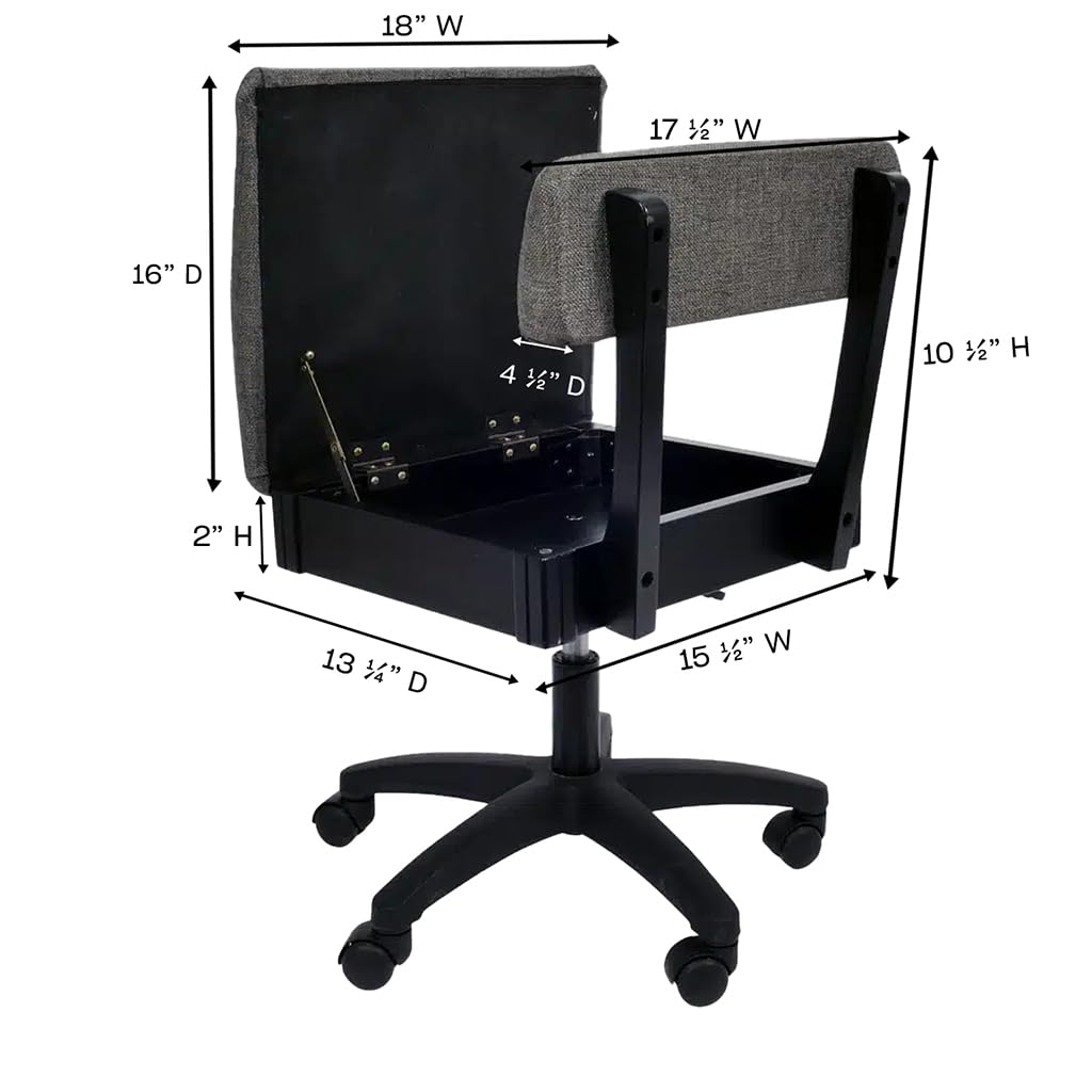 Arrow Sewing H8123 Adjustable Height Hydraulic Sewing and Craft Chair with Under Seat Storage and Solid Fabric, Lady Gray Fabric