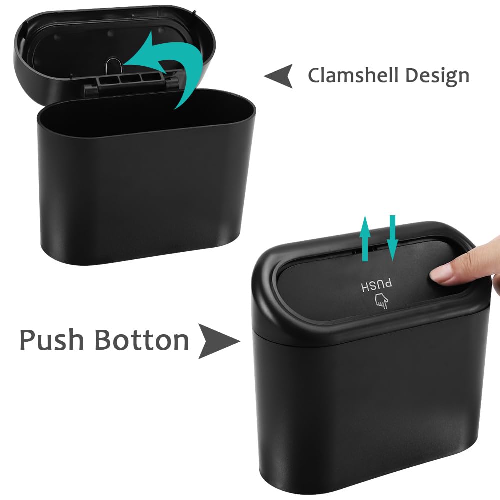 Accmor Car Trash Can with Lid, Mini Auto Dustbin Garbage Organizer with 30 Pcs Plastic Trash Bag, Automotive Garbage Container Bin for Vehicle, Home, Office