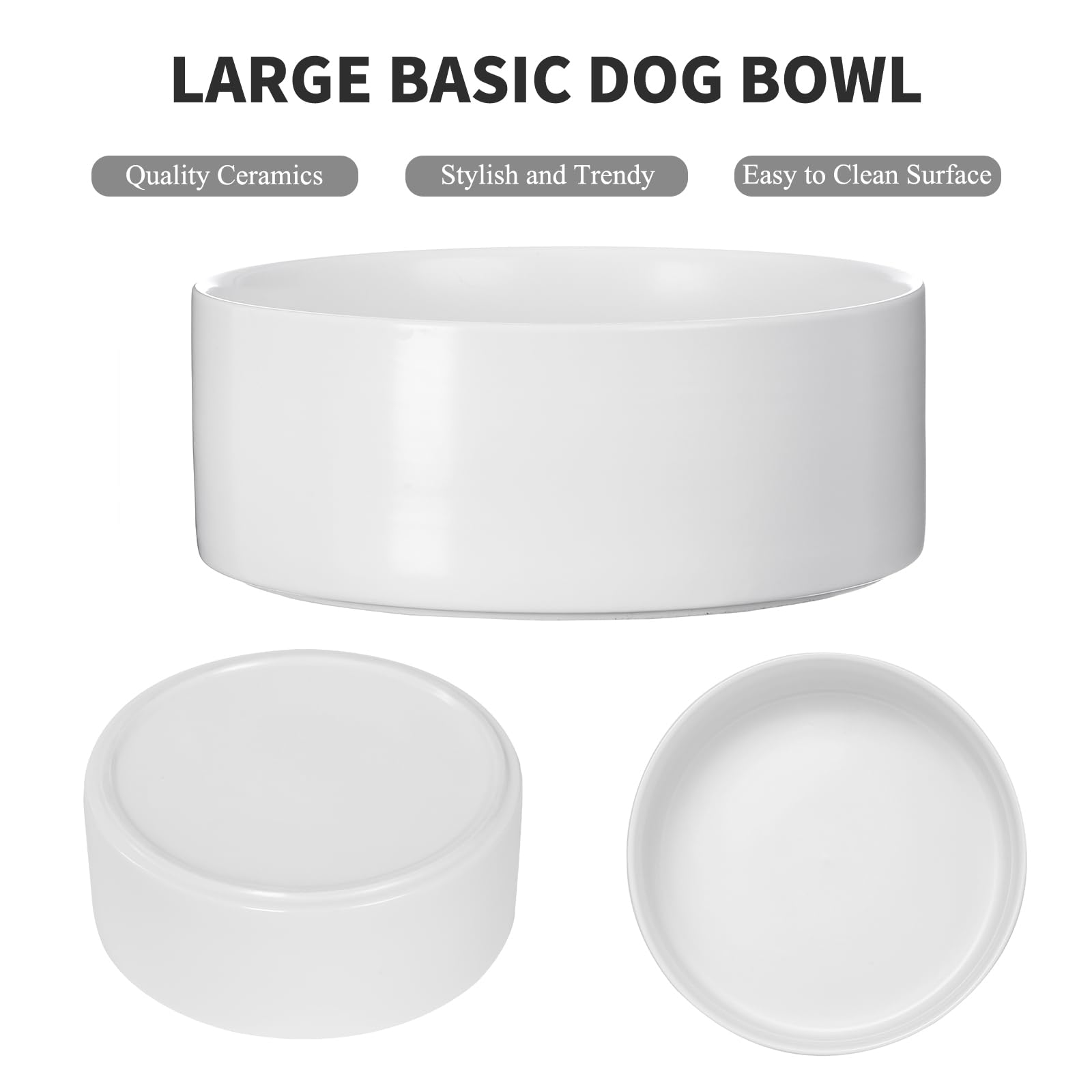 6'' Ceramic Raised Dog Bowl - 30Oz Dog Food & Water Bowl with Elevated Non-Slip Bamboo Stand, Dishwasher & Microwave Safe, Anti Vomiting Heavy Duty Pet Bowl for Small and Medium Dogs, Black