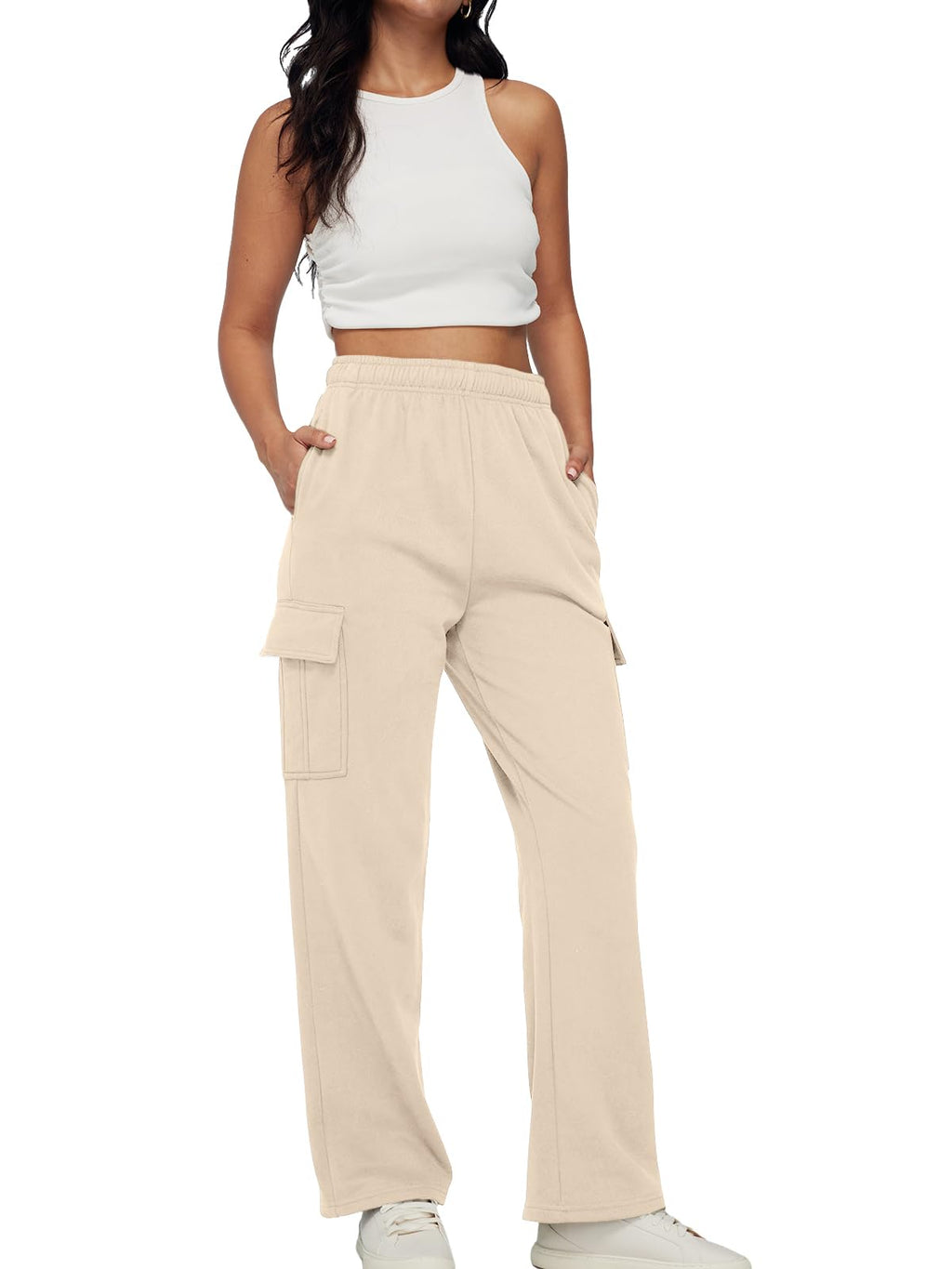 AUTOMET Womens Cargo Sweatpants Baggy Fleece High Waisted Joggers Sweat Pants Athletic Pants