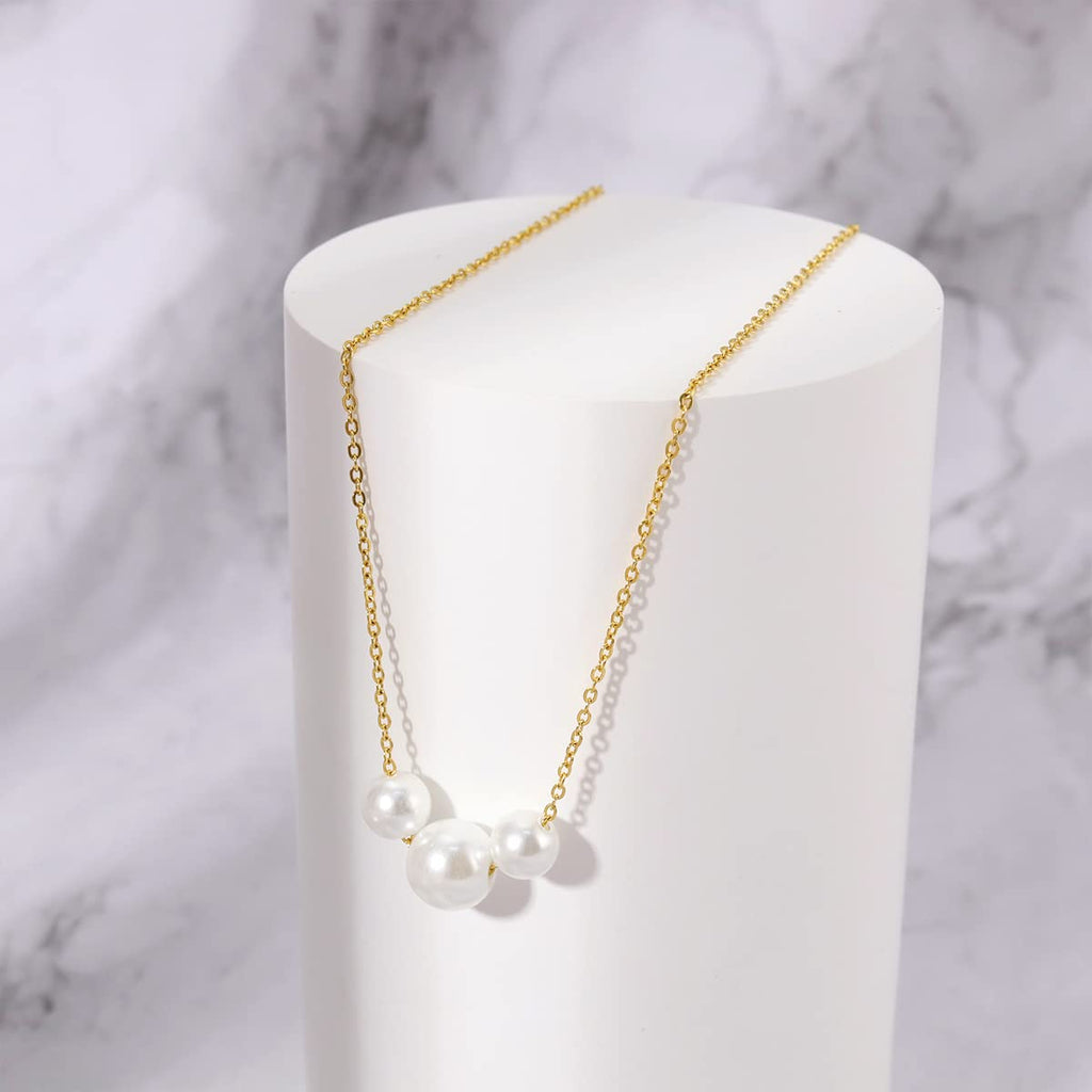 Pearl Necklaces for Women,14K Real Gold Plated Dainty Cute Pearl Necklace for Women Handmade Pearl Chain Necklace Everyday Jewelry Gift