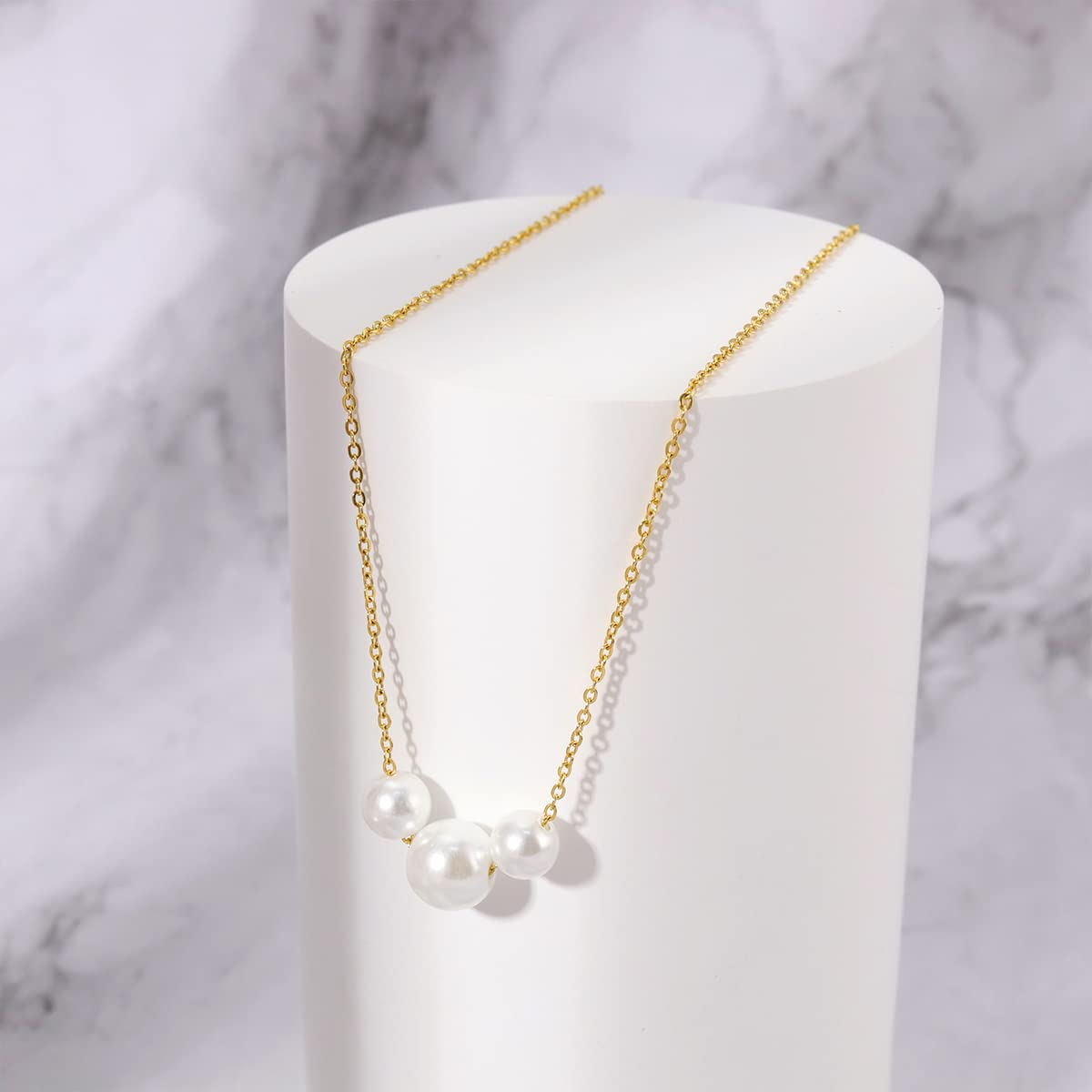 Pearl Necklaces for Women,14K Real Gold Plated Dainty Cute Pearl Necklace for Women Handmade Pearl Chain Necklace Everyday Jewelry Gift