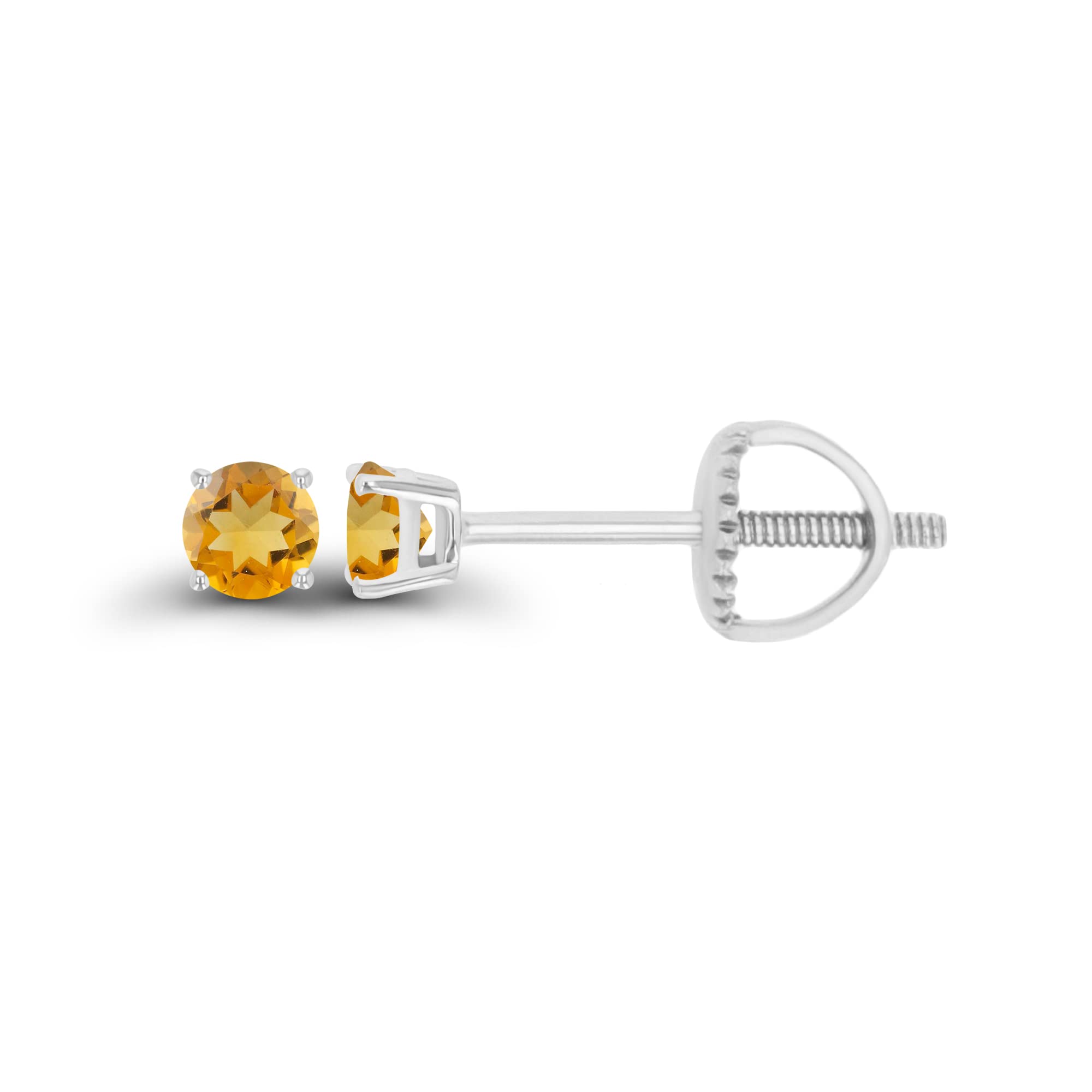 14K Gold Plated 925 Sterling Silver Hypoallergenic 3mm Round Genuine Birthstone Solitaire Screwback Stud Earrings