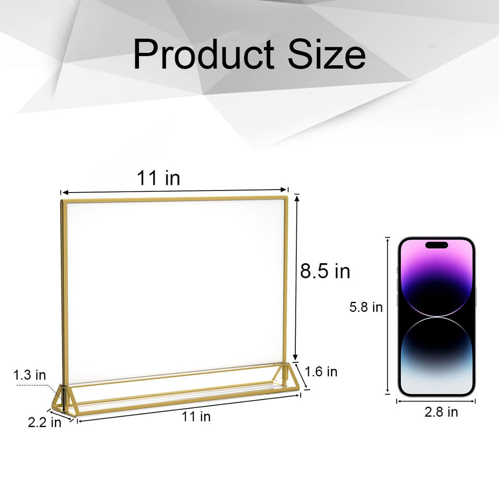NIUBEE 6Pack 6 x 4 Horizontal Clear Acrylic Sign Holder with Gold Borders, Double Sided Table Menu Stands Picture Frames for Wedding Table Numbers, Restaurant Signs, Photos and Art Display
