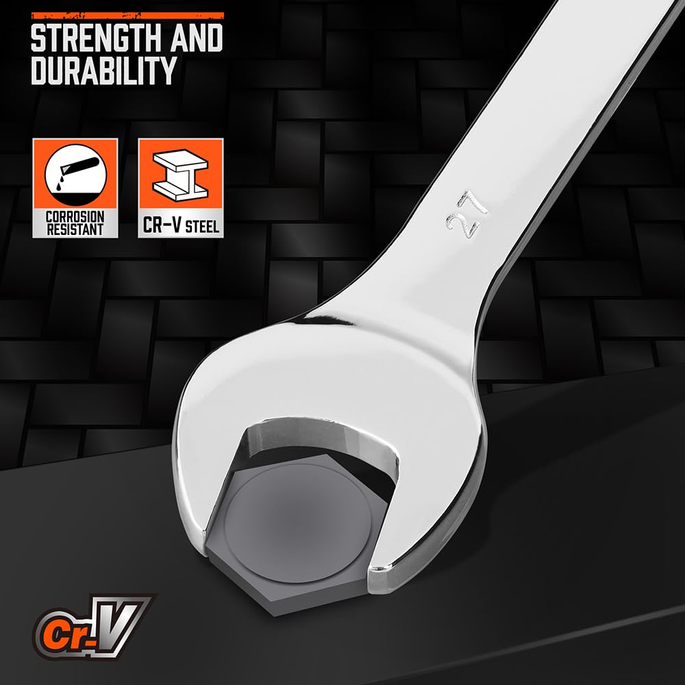HORUSDY Large Wrench Set with Rolling Pouch | Metric | 6-Piece | 23mm, 24mm, 26mm, 27mm, 30mm, 32mm | 12 Point | Chrome Vanadium Steel