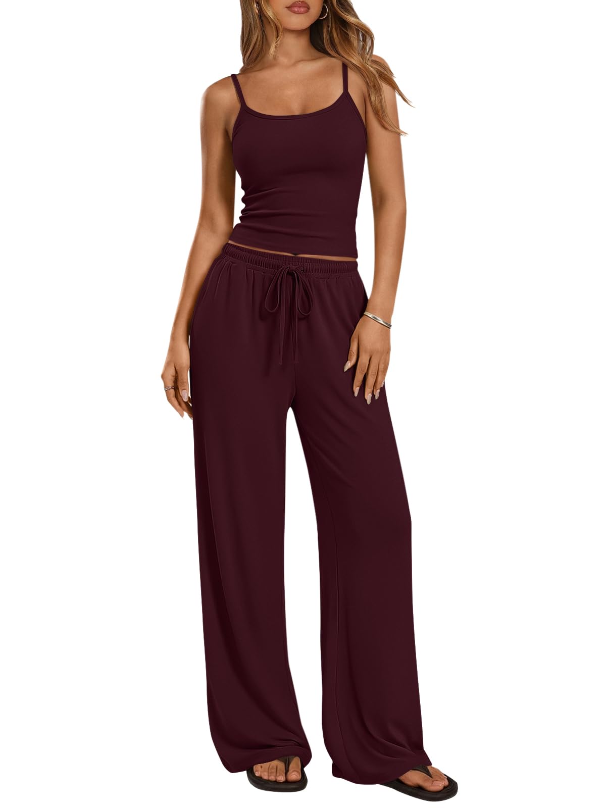 Trendy Queen Women's 2 Piece Lounge Set Summer Outfits - Camisole Top & Wide Leg Pants
