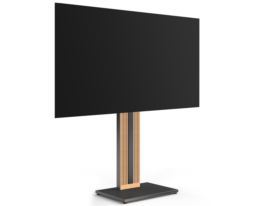 FITUEYES Wood TV Stand Swivel Mount with Hidden Back Storage for 32-65 inch TV Screens, Scandinavian Style Tall Floor TV Stand for Home Decor with Reinforced Base, Zen Series, Black
