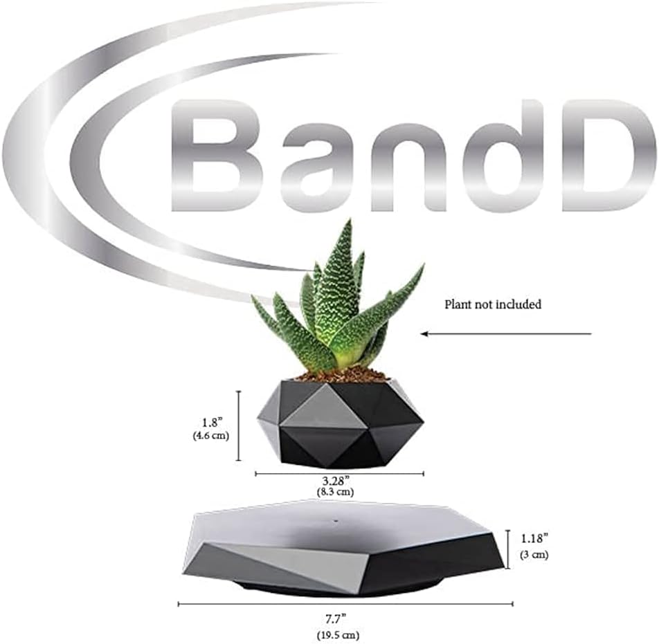 BandDlevs Floating Pots for Plants - Levitating Pot - Levitating Planter for Bonsai, Succulents, Air Plants - Floating Magnetic Display for Home Office Desks - Magnetic Levitation Plant Holder (Black)