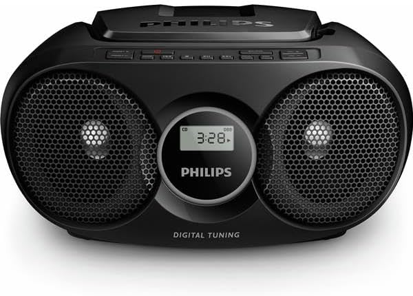Philips Portable CD Player Boombox Radio CD Player Combo for Home, Stereo Sound Speakers and MP3/CD-R/RW Compatible, Programmable CD Player with FM Radio/USB/Headphone Jack/AUX Input