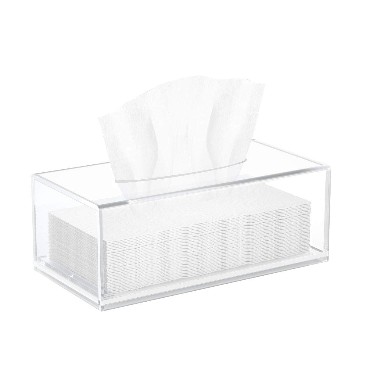 HIIMIEI Tissue Box Cover, Acrylic Tissue Holder Napkin Dispenser for Home Office Restaurant Desk Decor, Black Square 5.4x5.4x5.4''
