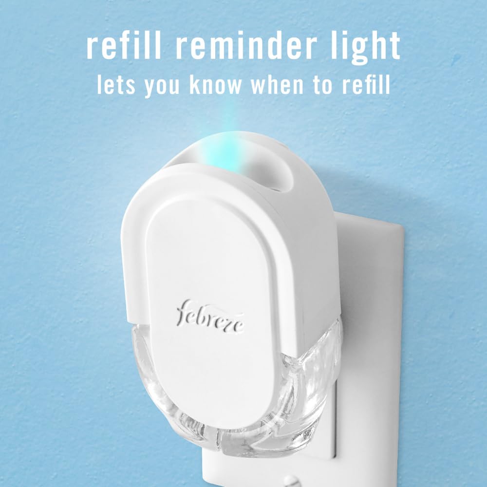 Febreze Plug in Air Freshener, Odor-Fighting Scented Oil Starter Kit, Air Fresheners for Home and Bathroom and Kitchen, Long Lasting for Strong Odors, Ocean Scent, Warmer + 2 Refill