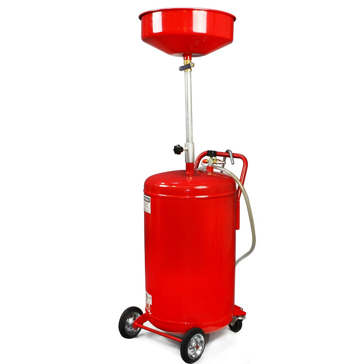 XtremepowerUS 20 Gallon Portable Waste Oil Drain Tank Air Operated Drainage Adjustable Funnel Height with Wheel, Red
