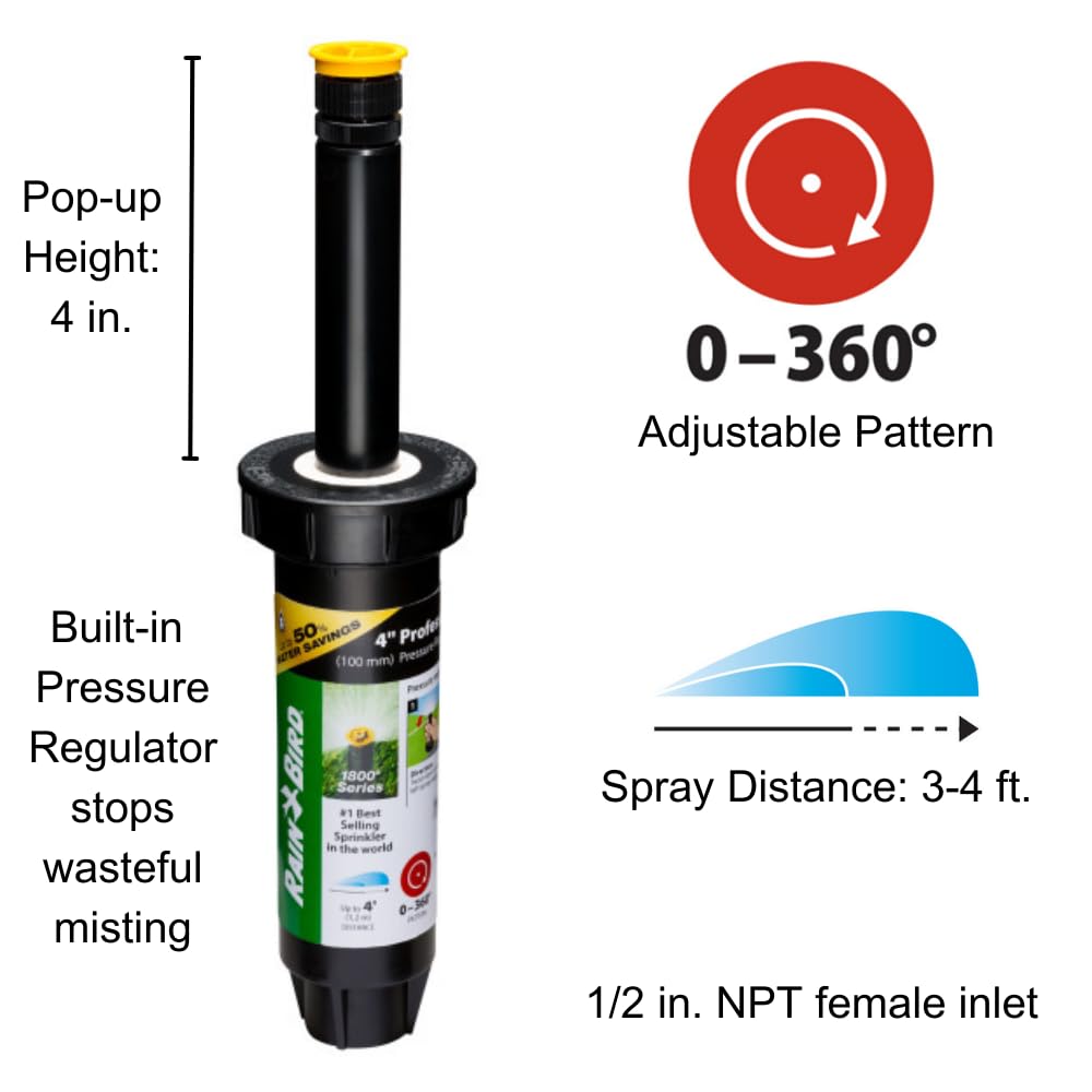 Rain Bird 1802AP4PRS PRS Professional Pop-Up, Full Circle, 3-4 Feet, 2"