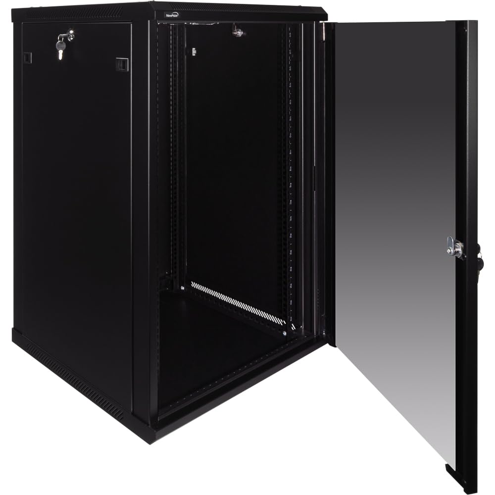 NavePoint 12U Server Rack Enclosure - 23.6” Deep, Wall Mount Network Cabinet with Locking Glass Door for 19” IT Equipment, Network Rack with 2 Fans, Removable Side Panels, Black