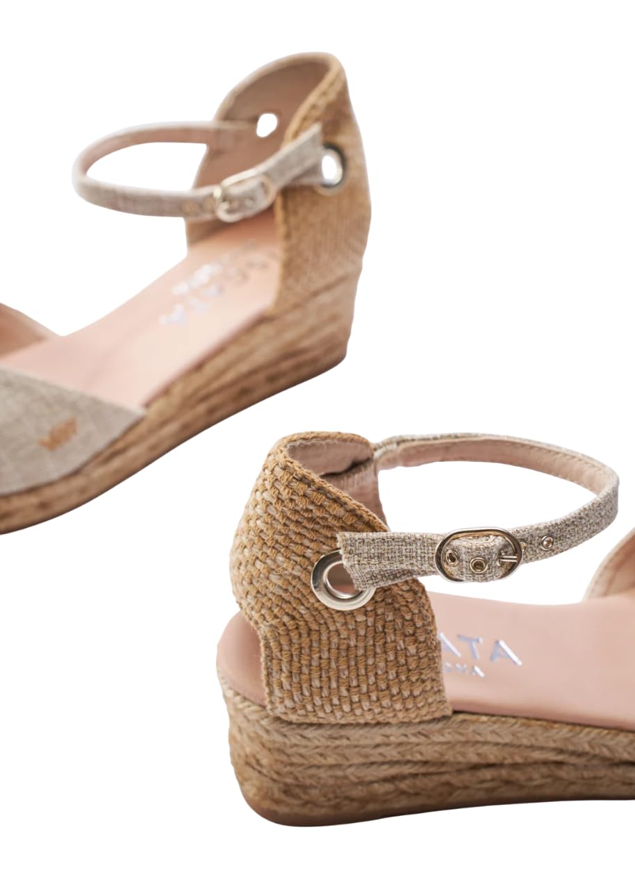Viscata Pubol Espadrille Canvas Low Wedges with Ankle Strap Spain Handmade 2” Heel Women's Sandals with Breathable Organic Cotton Canvas and 100% Natural Jute for all Occasions: Casual, Work, Party