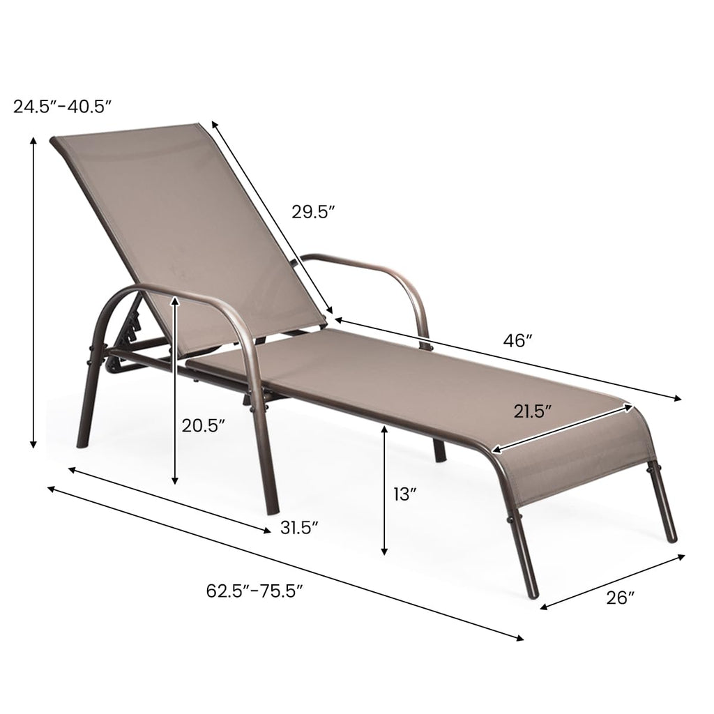 Giantex Patio Lounge Chair, Outdoor Chaise Lounge with 5 Adjustable Backrest, Sturdy Steel Frame, Sunbathing Recliner, Beach Chair, Tanning Chair for Outside, Yard, Balcony, Pool Chairs, Black