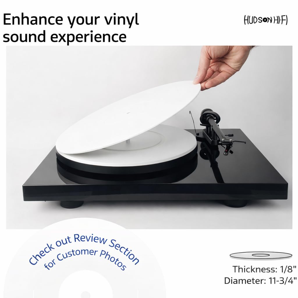 Hudson Hi-Fi Acrylic Turntable Mat – 11.75” Anti-Static Turntable Slipmat with Label Recess – 1/8” Thick Acrylic Platter Mat for Vinyl LP Record Players – Black