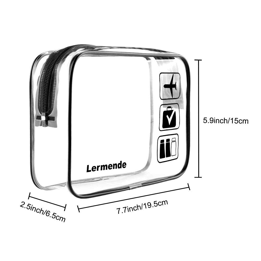 Lermende 2pcs Clear Toiletry Bag TSA Approved Travel Bag,Carry On for Travel,Airport Airline Accessories Compliant Bag,Quart Sized Makeup Cosmetic bag Women Men (Black, 2 Pack)