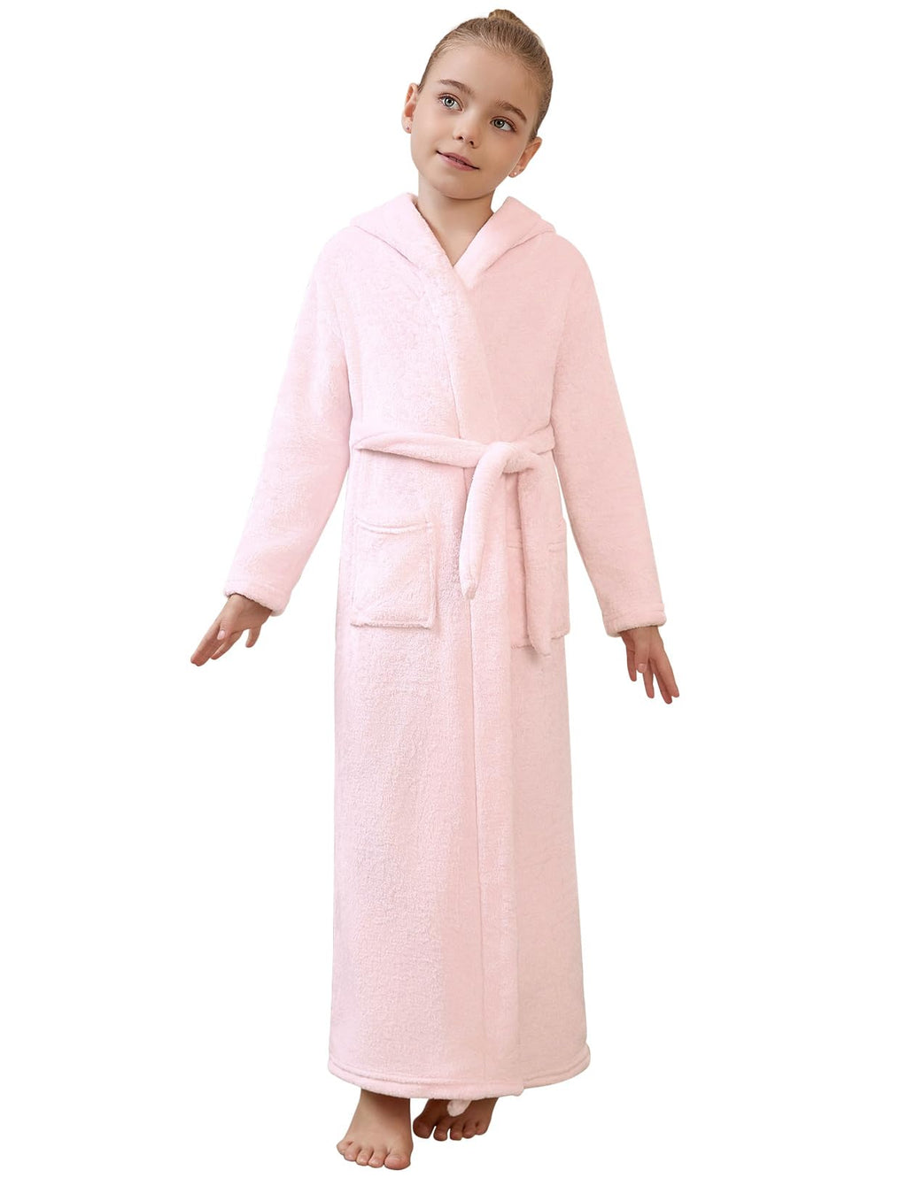Jxstar Girls Bathrobes Kids Long Hooded Robes Plush Full Length Coral Fleece Pajamas Sleepwear