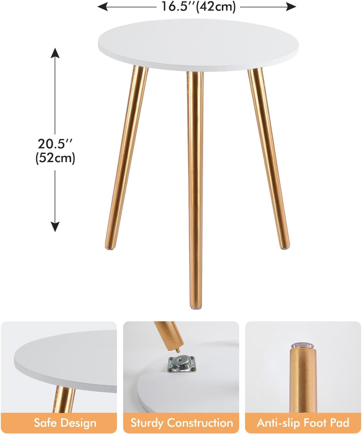 Apicizon Black Round Side Table, Black End Table Bedside Table Nursery with Wood Legs, Nightstand for Living Room, Bedroom, 16.5 x 20.5 Inches