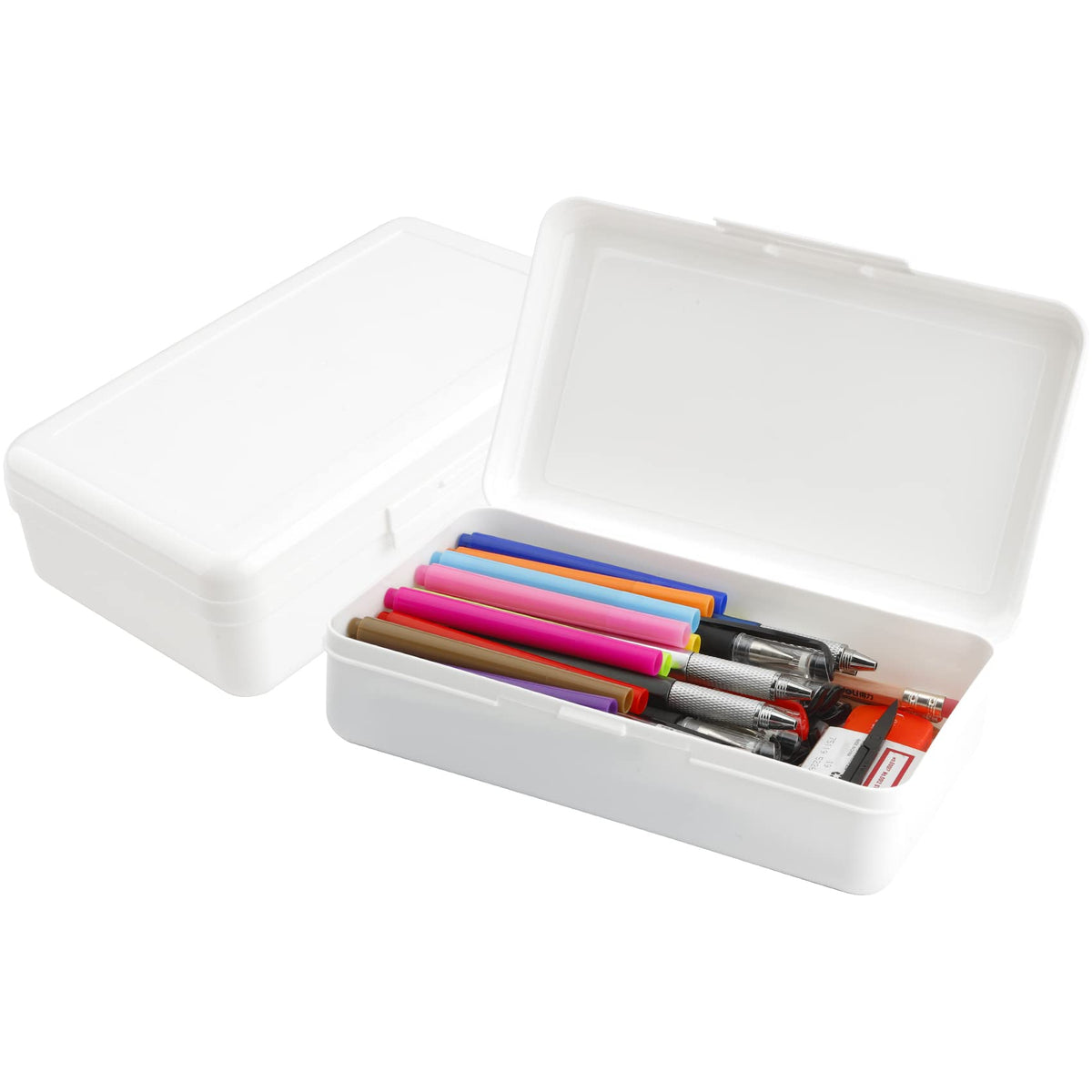 Pencil Case, Pencil Box, Clear Pencil Case, 3 Pack Plastic Pencil Case, Large Capacity Pencil Case, Crayon Box with Snap-tight Lid Stackable Design, Plastic Storage Box for School Office Supplies