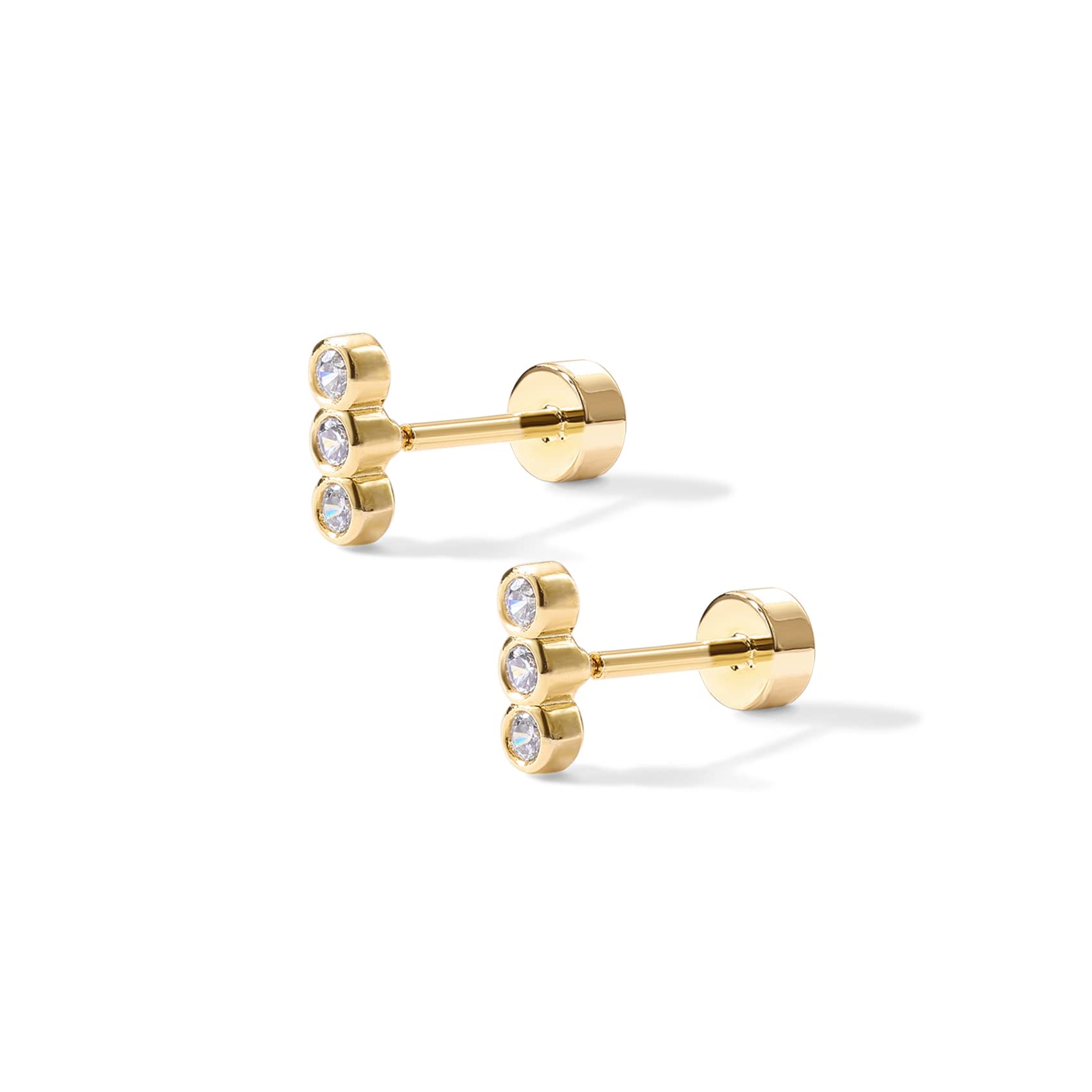 PAVOI 14K Gold Plated Flat Back Earrings | Solid 925 Sterling Silver Posts | Helix Cartilage Earrings for Women | Cubic Zirconia Stud Earrings | Trending Fashion Jewelry