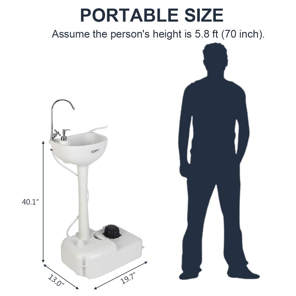VINGLI Upgraded Portable Sink| Rolling Hand Wash Basin Stand with Towel Holder & Soap Dispenser & Wheels, Perfect for Garden/Camping/Outdoor Events/Gatherings/Worksite/RV/Indoor