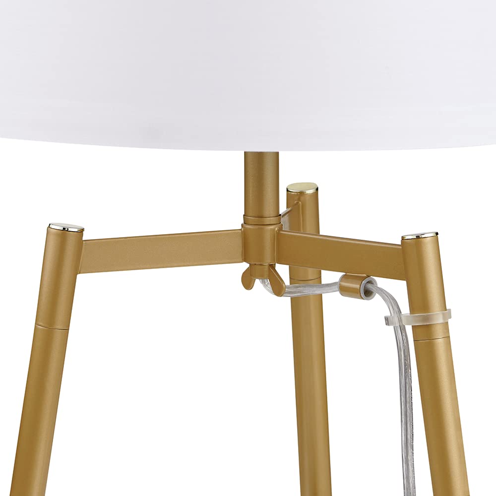 ROSEN GARDEN Floor Lamp, Standing Reading Light with Shelves and Fabric Shade, Modern Tall Pole Lamp, Accent Furniture Décor Lighting for Living Room, Bedrooms (Gold, 4-Tier)