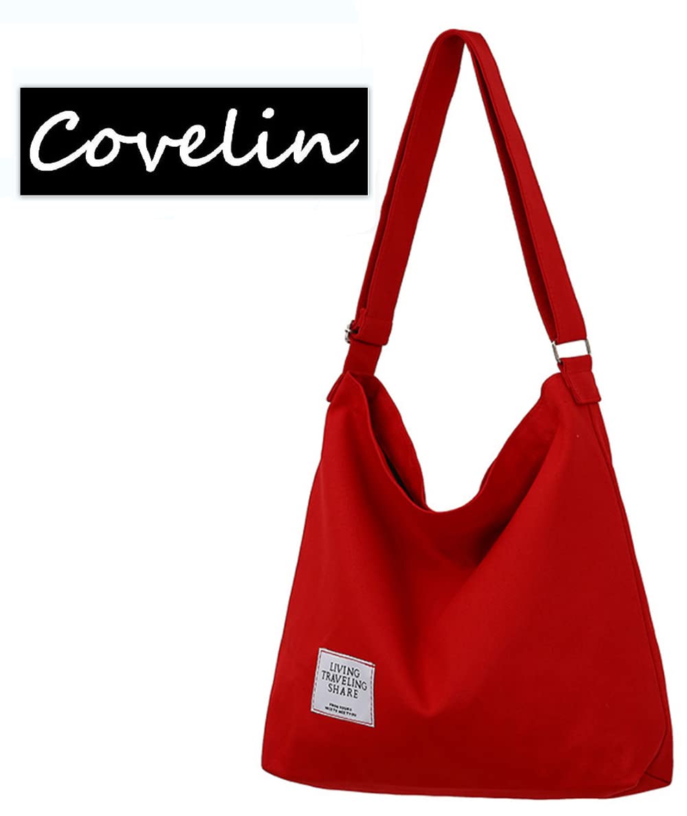 Covelin Women's Retro Large Size Canvas Shoulder Bag Hobo Crossbody Handbag Casual Tote