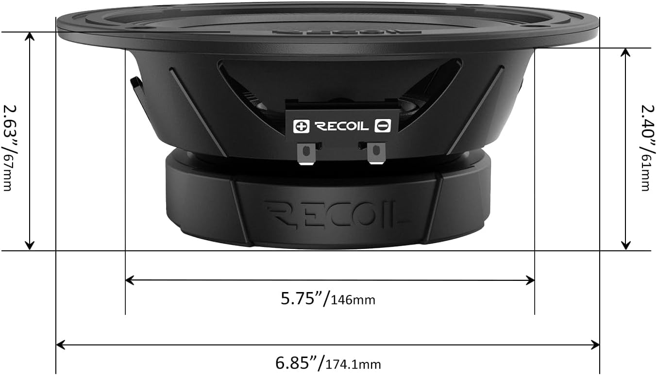 RECOIL MS65-4P 6.5-Inch Midrange Pro Audio Car Speakers, 600 Watts Max Pair 4Ohm, 1.5-Inch High Temperature Kapton Voice Coil, Premium Quality Audio Door Speakers
