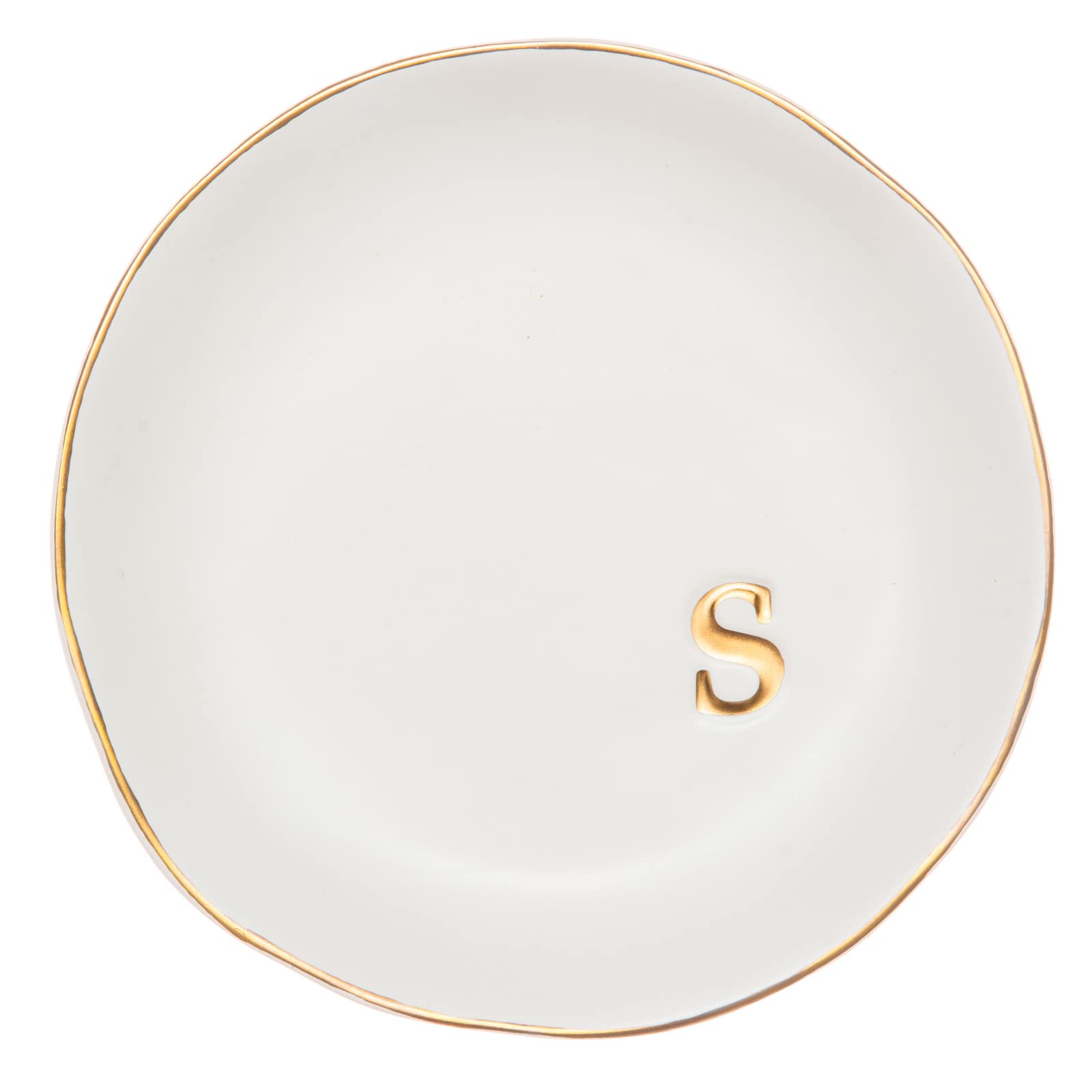 COLLECTIVE HOME - Ceramic Jewelry Tray, Decorative Trinket Dish for Rings Earrings Necklaces Bracelet Watch Keys, Birthday Mother's Day Christmas Gift for Women, 4.75", White Surface (A)