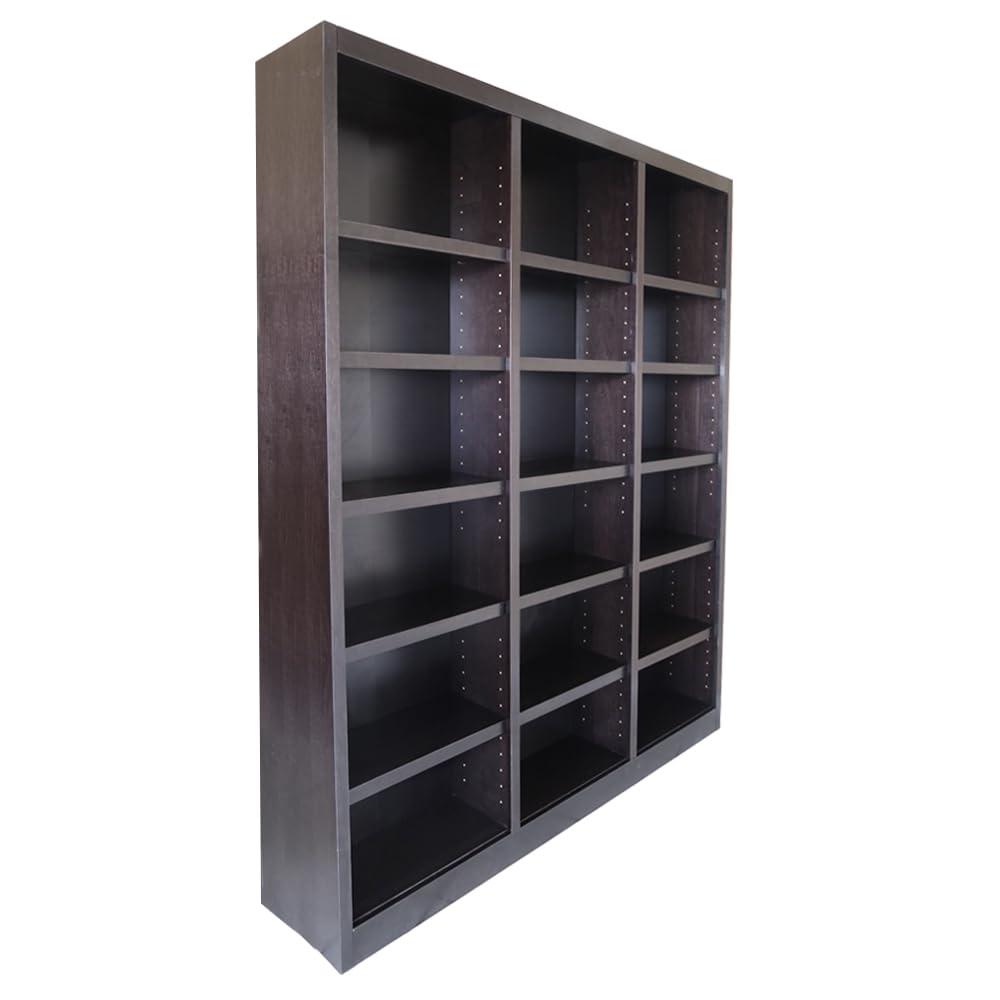 Concepts In Wood 84" Traditional Triple Wide Wood Bookcase with 15 Adjustable Shelves & 3 Fixed Shelves, Assembly Required, for Laundry/Bedroom/Kitchen/Garage/Office, in Cherry Finish