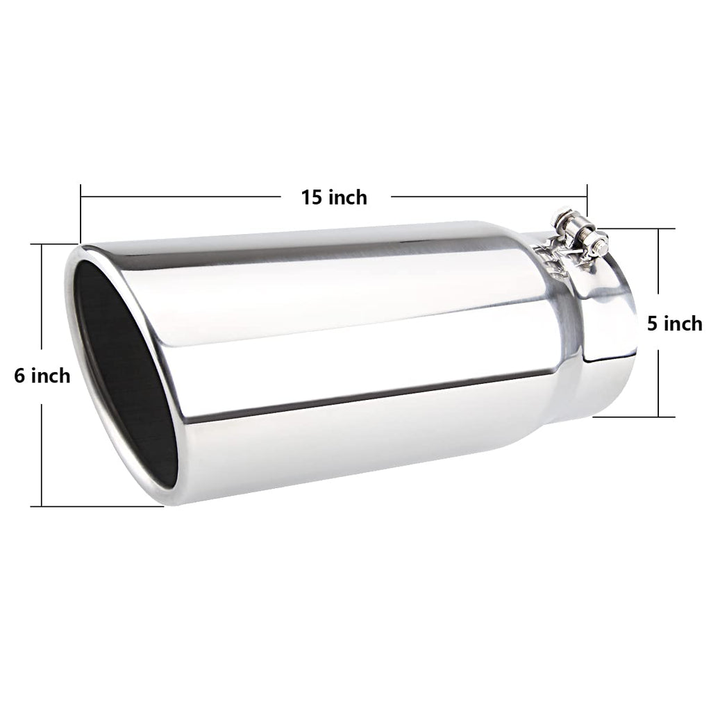 LCGP 5" Inlet Exhaust Tip, 6" Outlet 15" Long Bolt On Stainless Steel Diesel Exhaust Tailpipe Black