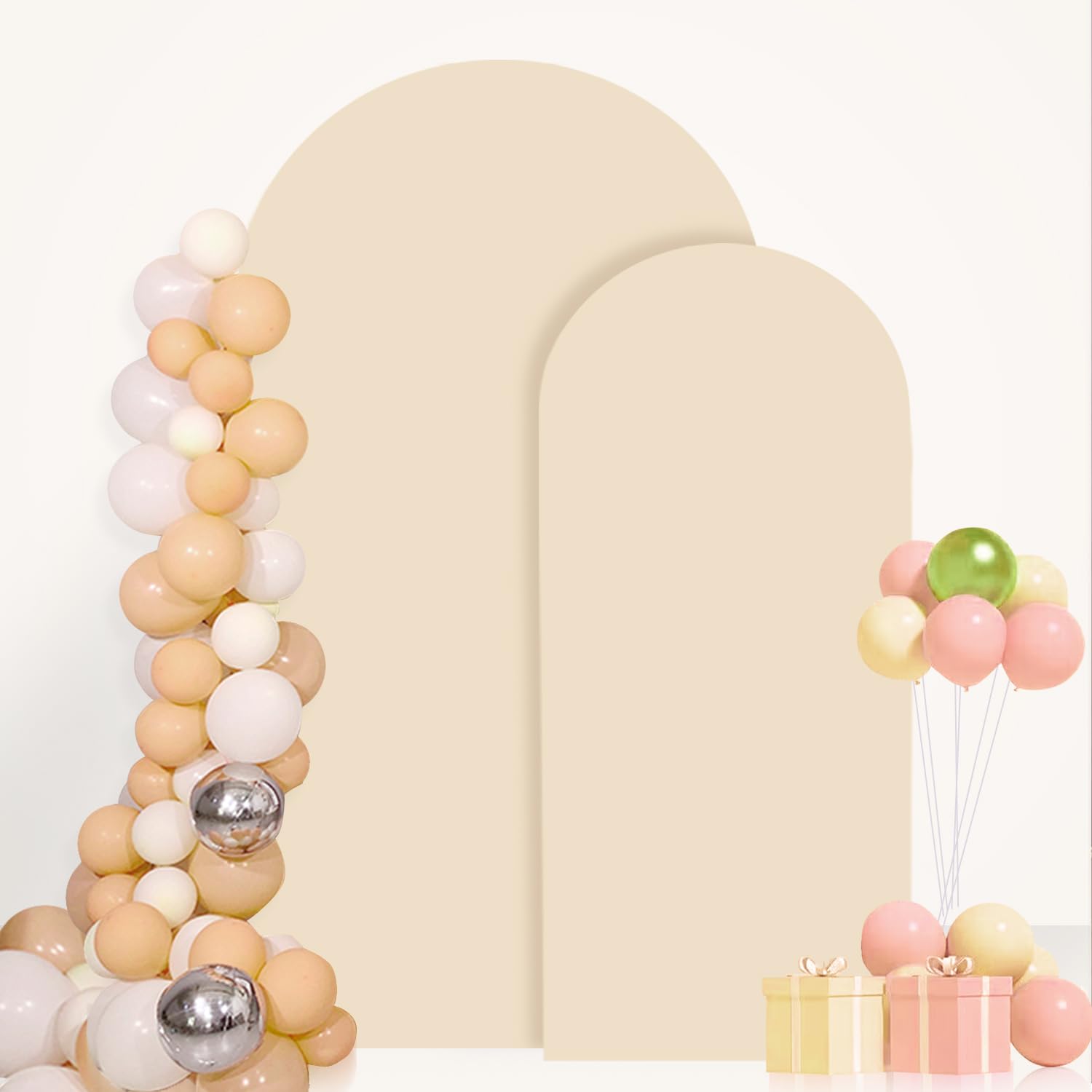 FANPROMS Beige Arch Backdrop Cover Set of 3 Wedding Arch Cover 4x5x6FT Round Top Arch Stand Cover for Fitted Arch Covers Spandex Backdrop Covers Set for Wedding Party Ceremony Decorations