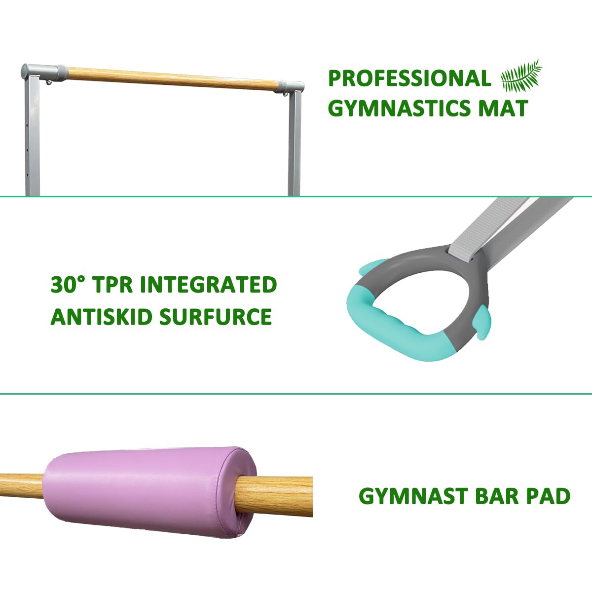 Foldable & Moveable Gymnastics Horizontal Bar with Rings,3’to 5’Adjustable Height Expandable Junior Kip Bar for Home,Indoor Gym Equipment for Kids