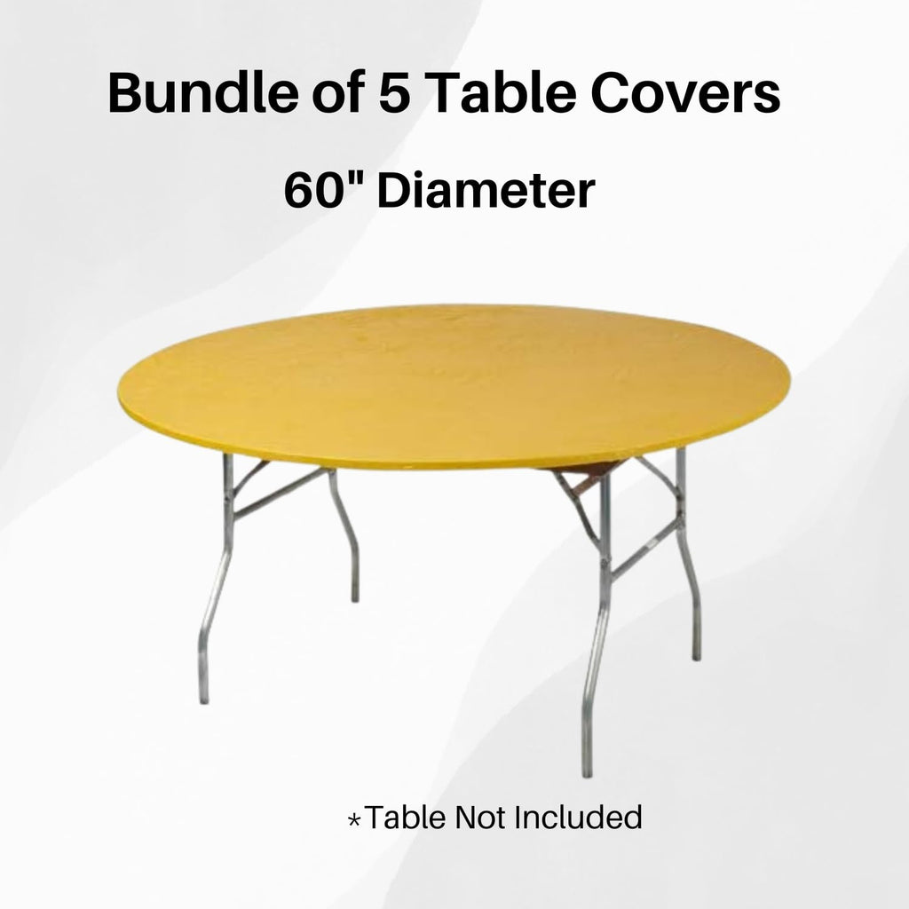 Kwik-Covers 60" Round Fitted Plastic Table Covers, 5 Pack (Black)