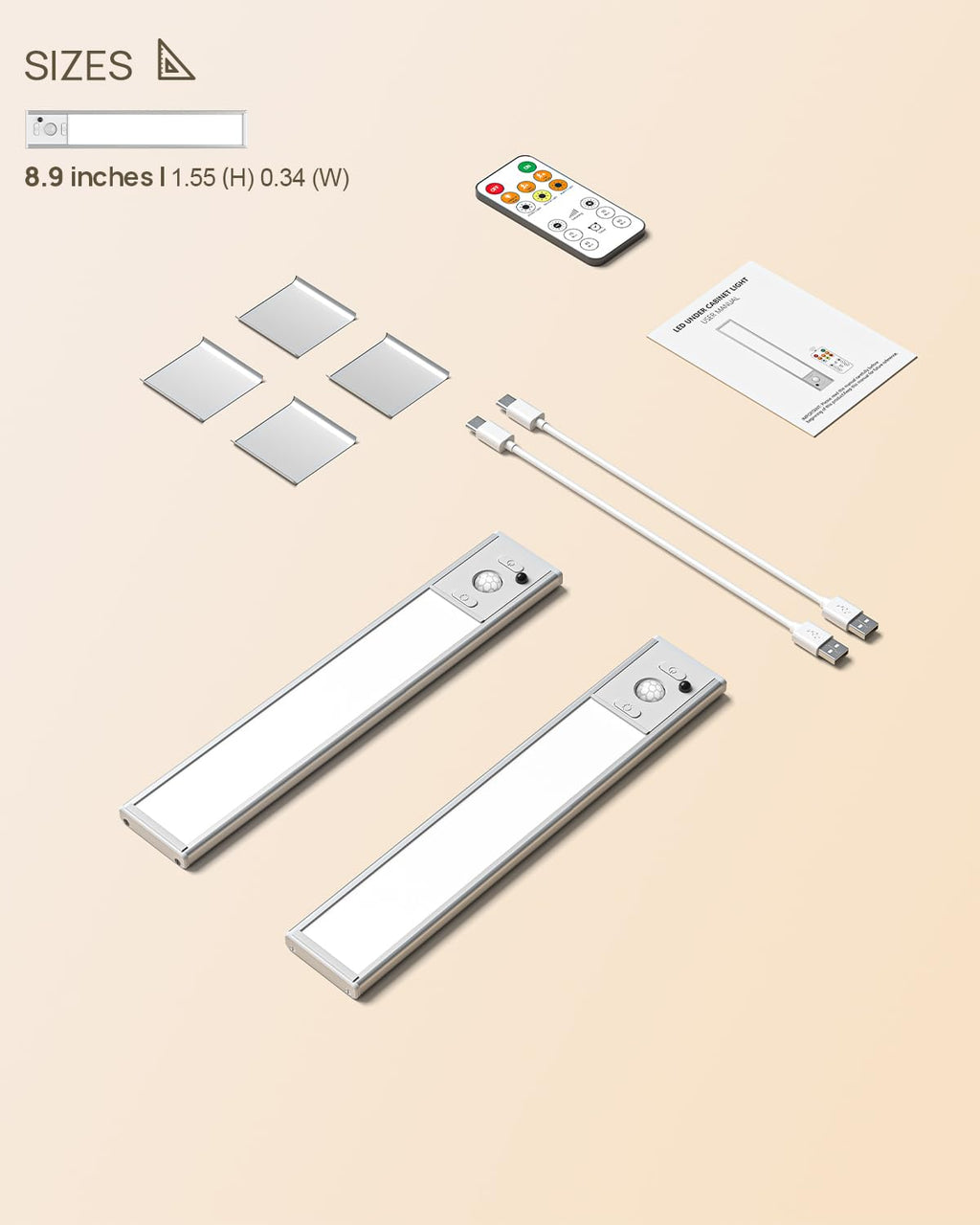 9" Under Cabinet Lights Wireless, Motion Sensor Light Indoor with Remote, LED Rechargeable Closet Light, 3 Color Temps, Dimmable, Magnetic, Under Counter Lights for Kitchen, Stairs, Pantry, Hallway