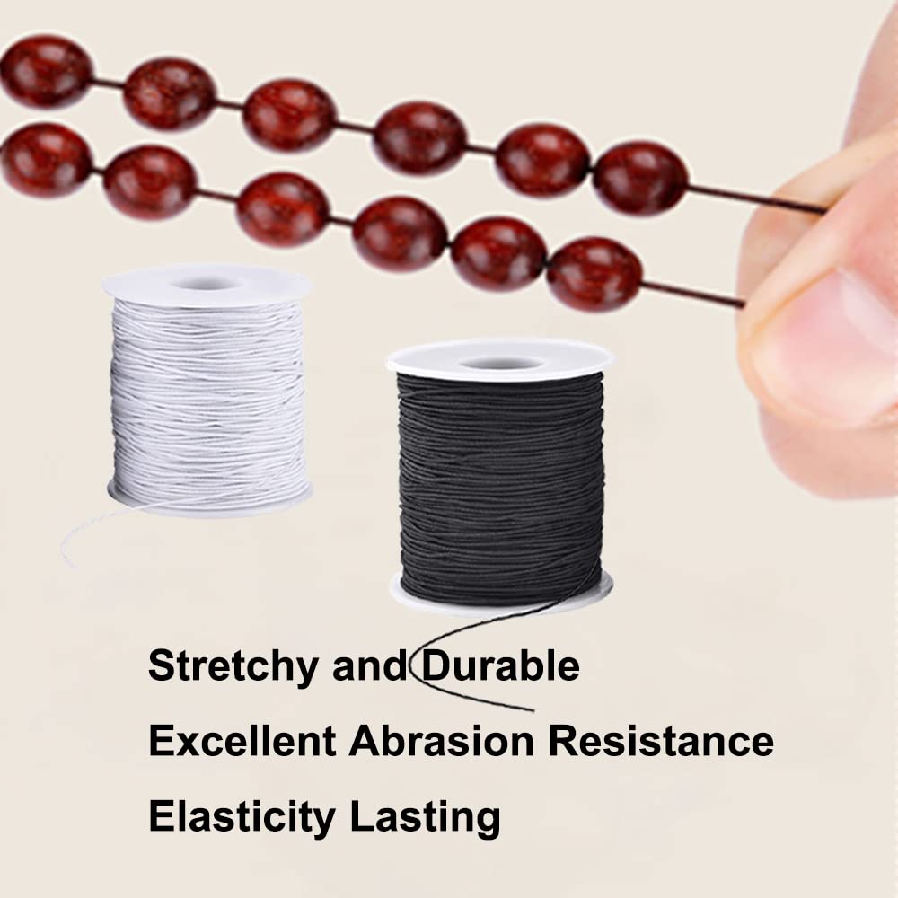 LUSTEMBER Elastic String for Bracelets, 1 mm x 110 Yards Sturdy Stretchy Elastic Cord for Jewelry Making, Necklaces, Beading - Black