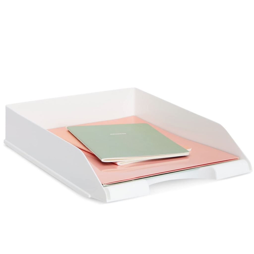 Stockroom Plus Letter Tray - Stackable Desk Organizer Trays - Desktop File Organizer - Mail & Document Storage - Pack of 4, Black, 10 x 13.5 x 2.5 in