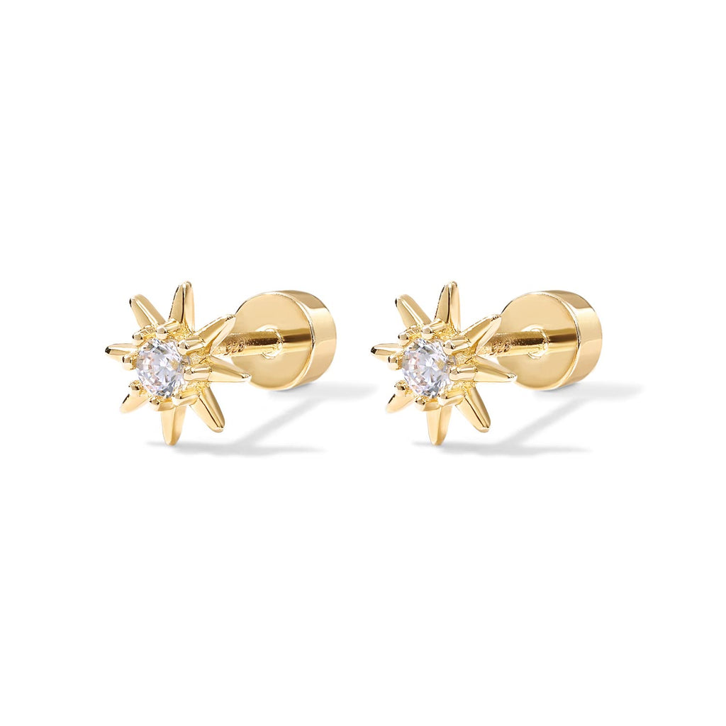 PAVOI 14K Gold Plated Flat Back Earrings | Solid 925 Sterling Silver Posts | Helix Cartilage Earrings for Women | Cubic Zirconia Stud Earrings | Trending Fashion Jewelry