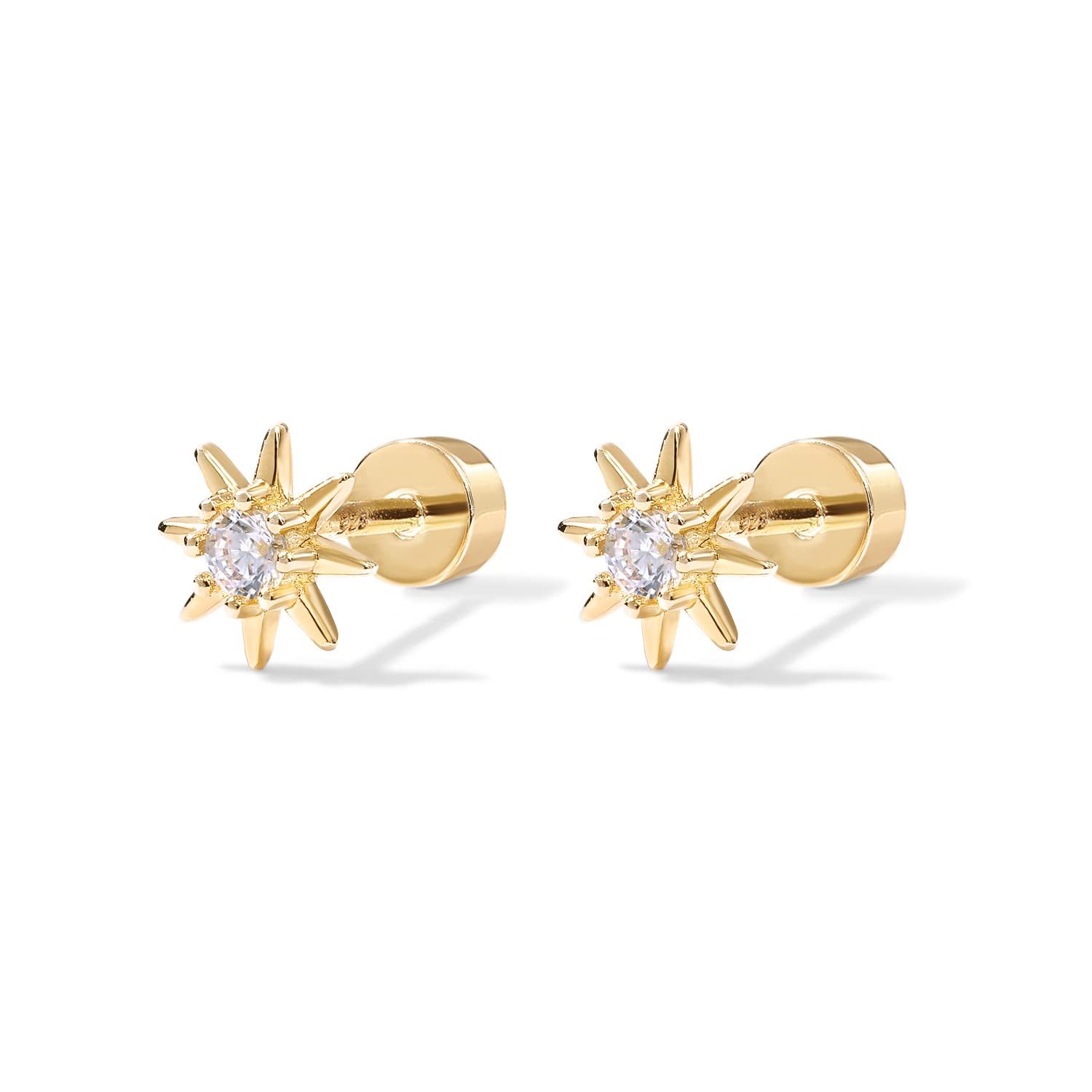 PAVOI 14K Gold Plated Flat Back Earrings | Solid 925 Sterling Silver Posts | Helix Cartilage Earrings for Women | Cubic Zirconia Stud Earrings | Trending Fashion Jewelry