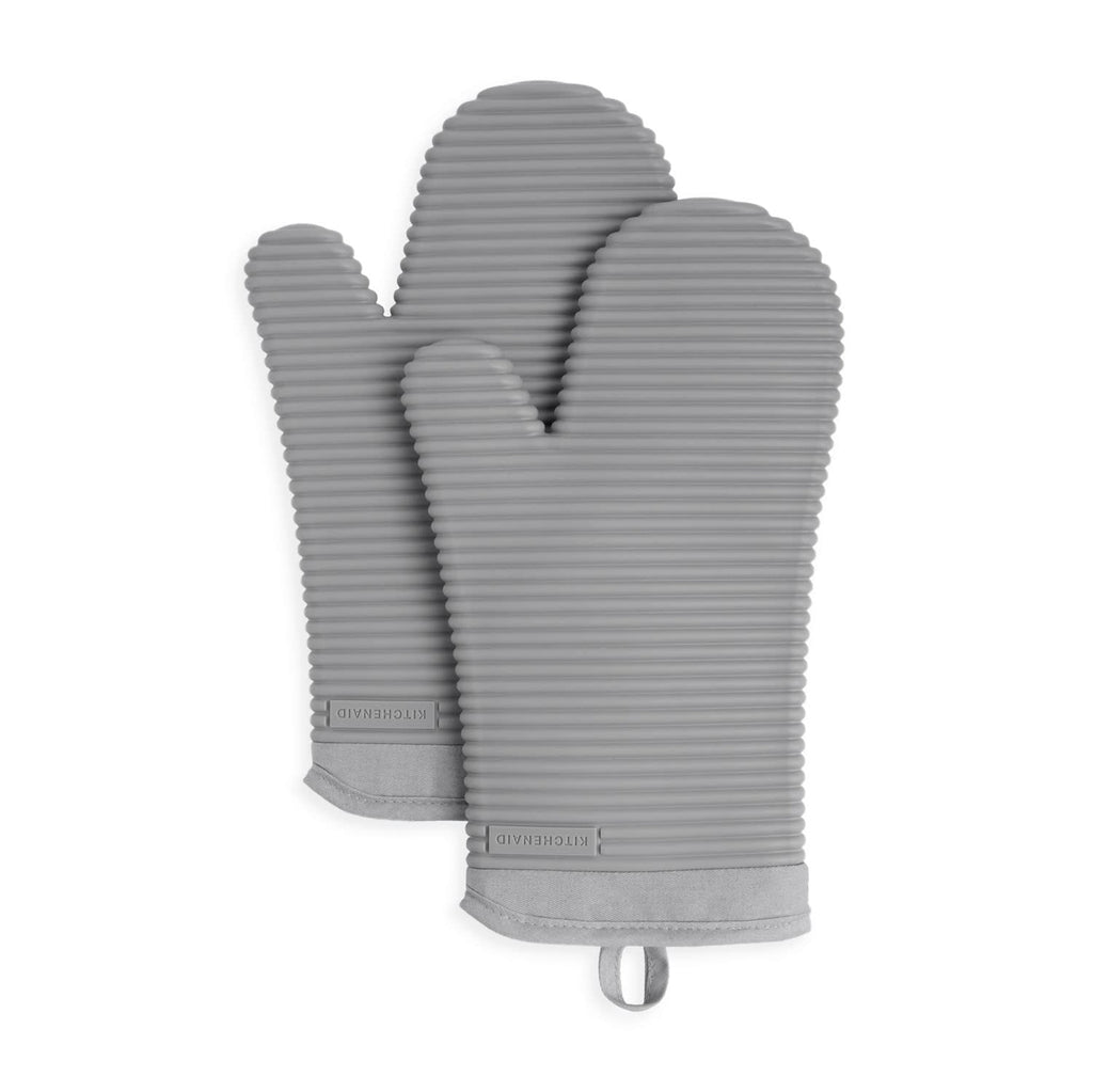 KITCHENAID Ribbed Soft Silicone Oven Mitt 2-Pack Set, 7.5"x13", Aqua Sky