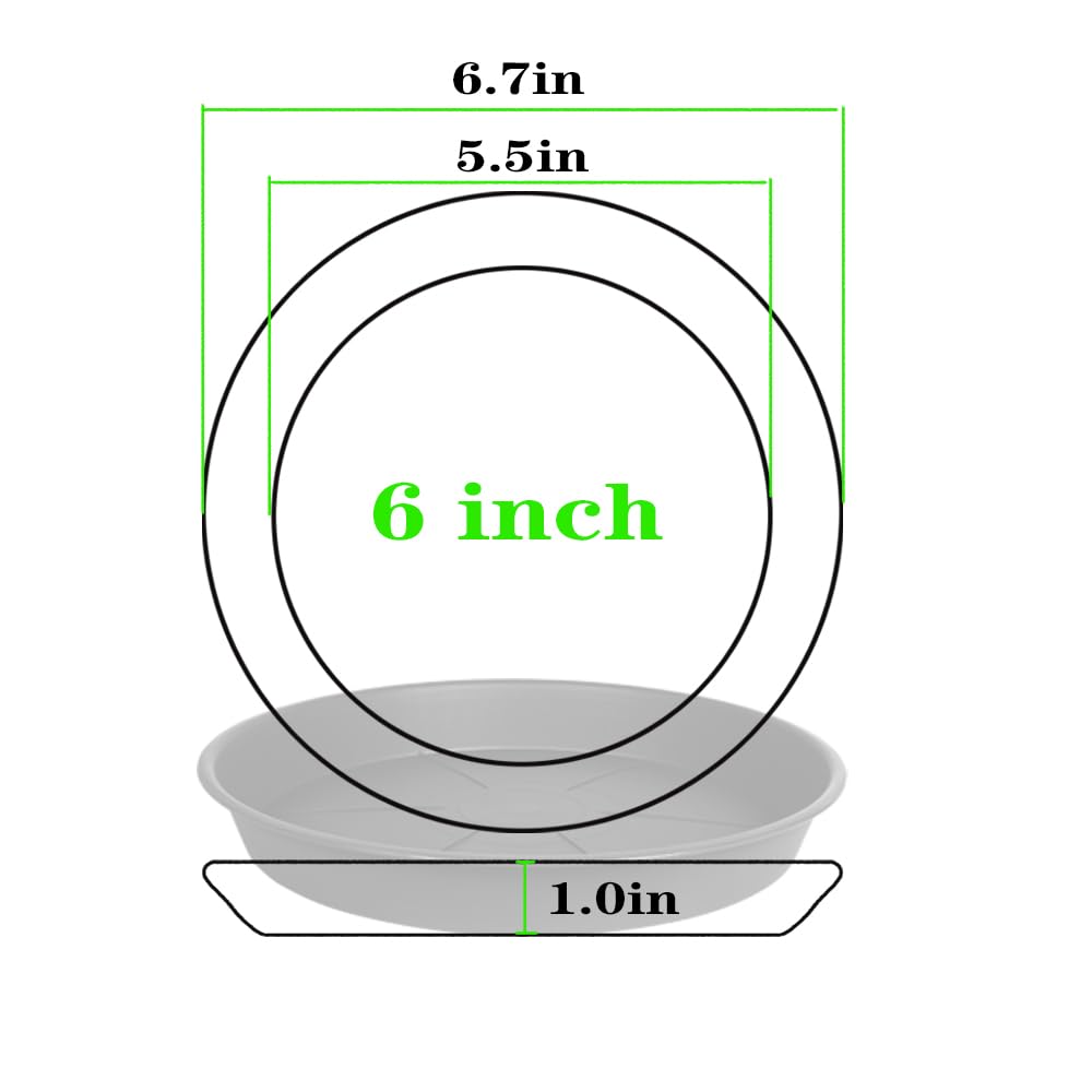 OVZILKI 6 Pack of Plant Saucer Tray 4 6 8 10 12 14 17 19 22 25 inch, Heavy Duty Plastic Pot Plant Drip Trays Saucers for Indoors Outdoor, Plant Water Tray for Planters 3-5" (4", Beige)