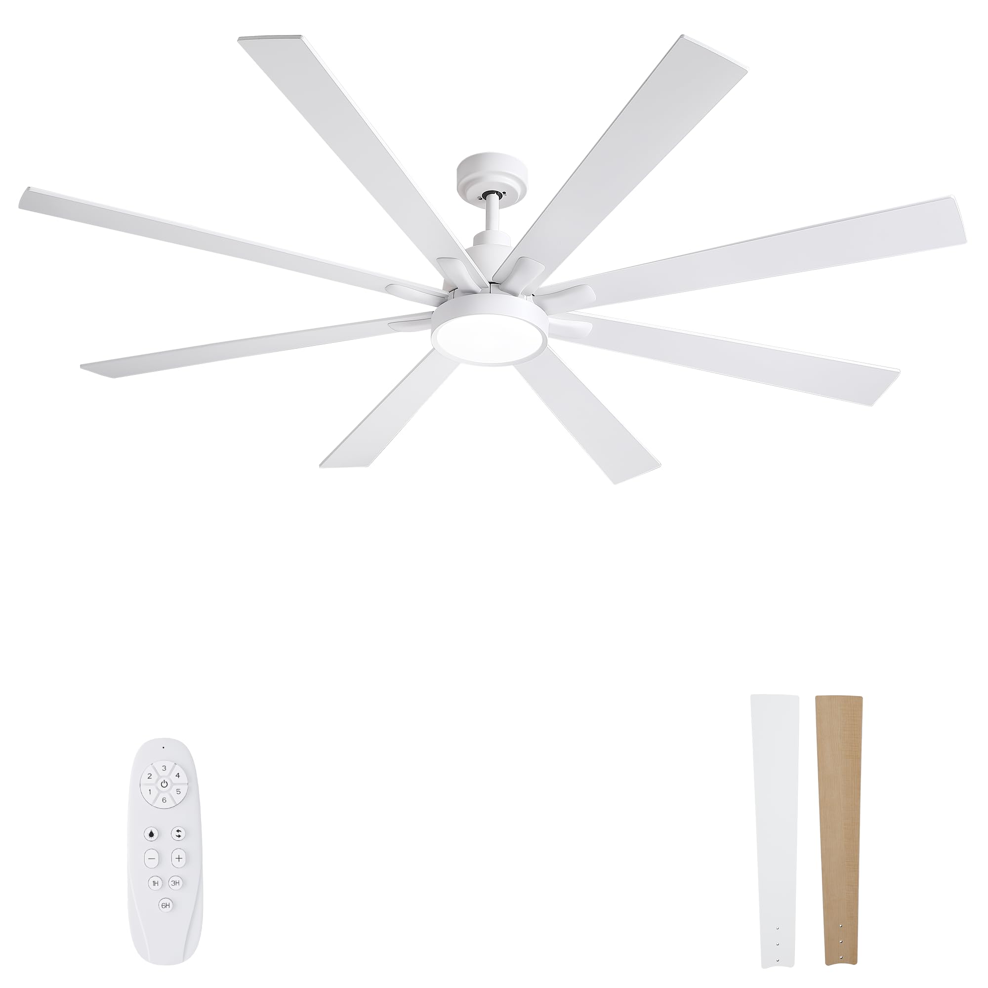 42 Inch Low Profile Ceiling Fan with Light, White Ceiling Fans with Lights and Remote, Flush Mount, 6 Speeds Reversible Quiet DC, 3CCT Dimmable, Indoor Outdoor Ceiling Fans for Patios Bedroom