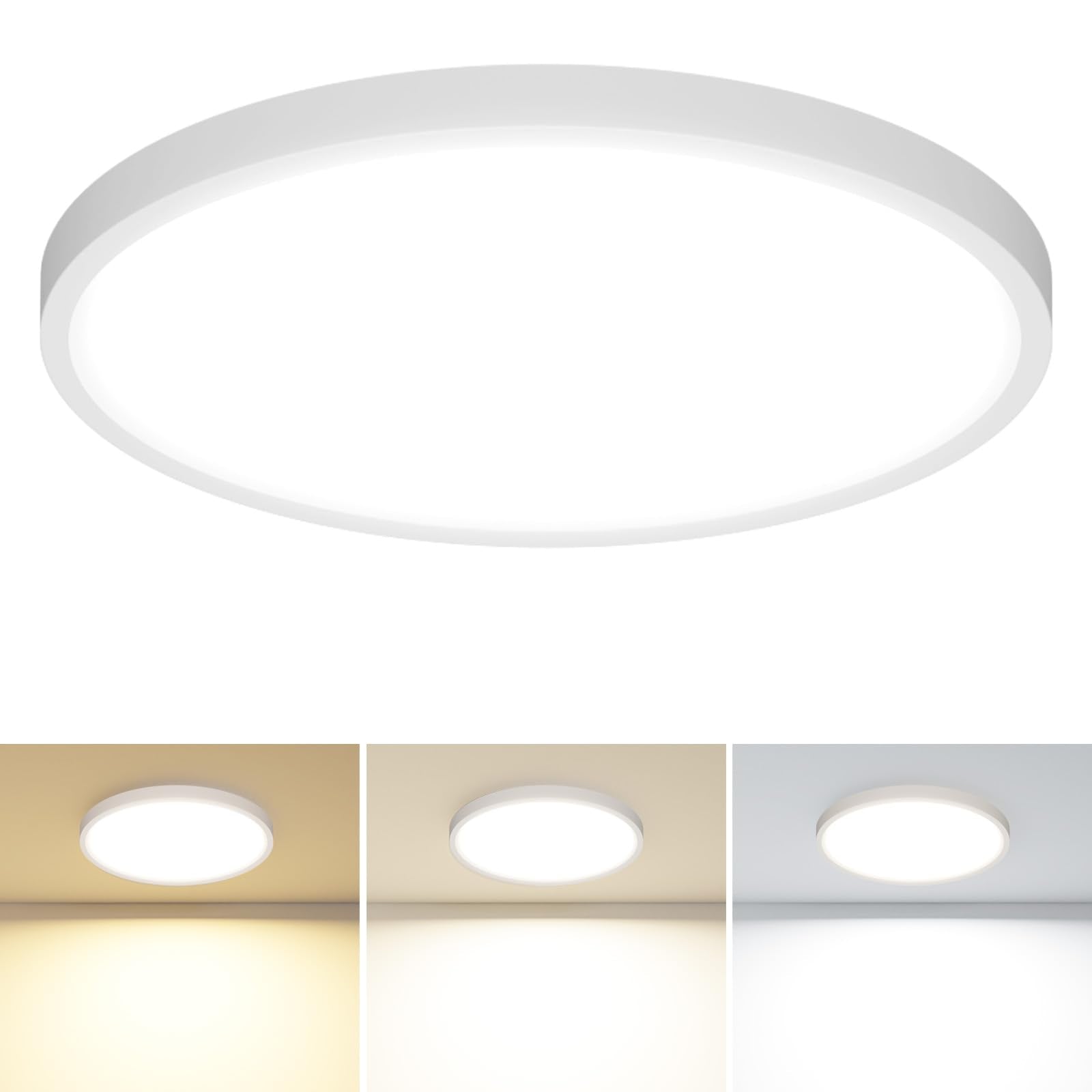 1PACK LED Flush Mount Ceiling Light Fixture, 3000K-4000K-6500K & 100W Equivalent Modern Kitchen Ceiling Lamp 15W 1500Lm 7.5 Inch Closet Round Surface for Bathroom Laundry Bedroom Hallway, Black