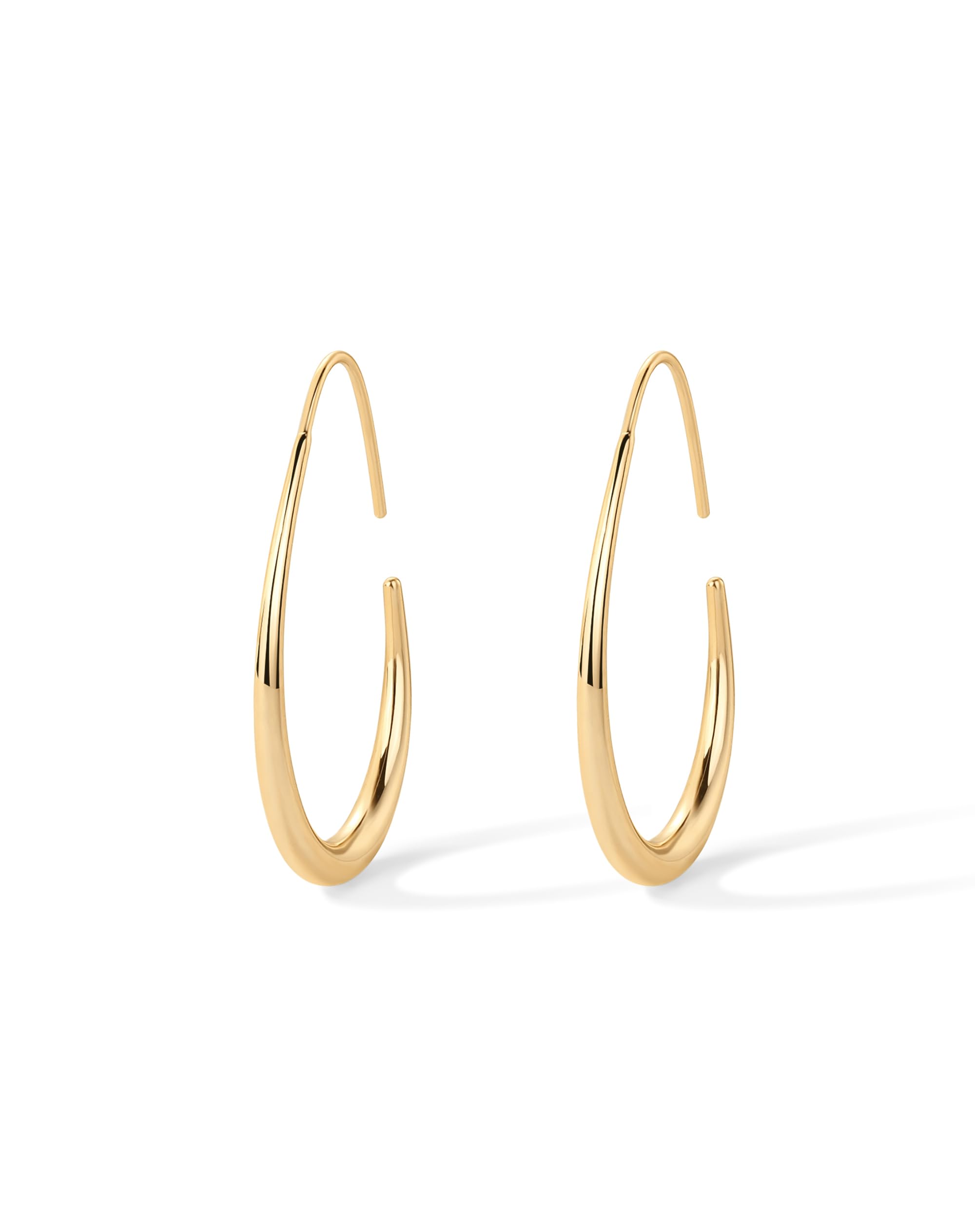 PAVOI 14K Gold Plated 925 Sterling Silver Post Lightweight Teardrop Hoop Earrings for Women | Large Oval Pull-Through Statement Earrings