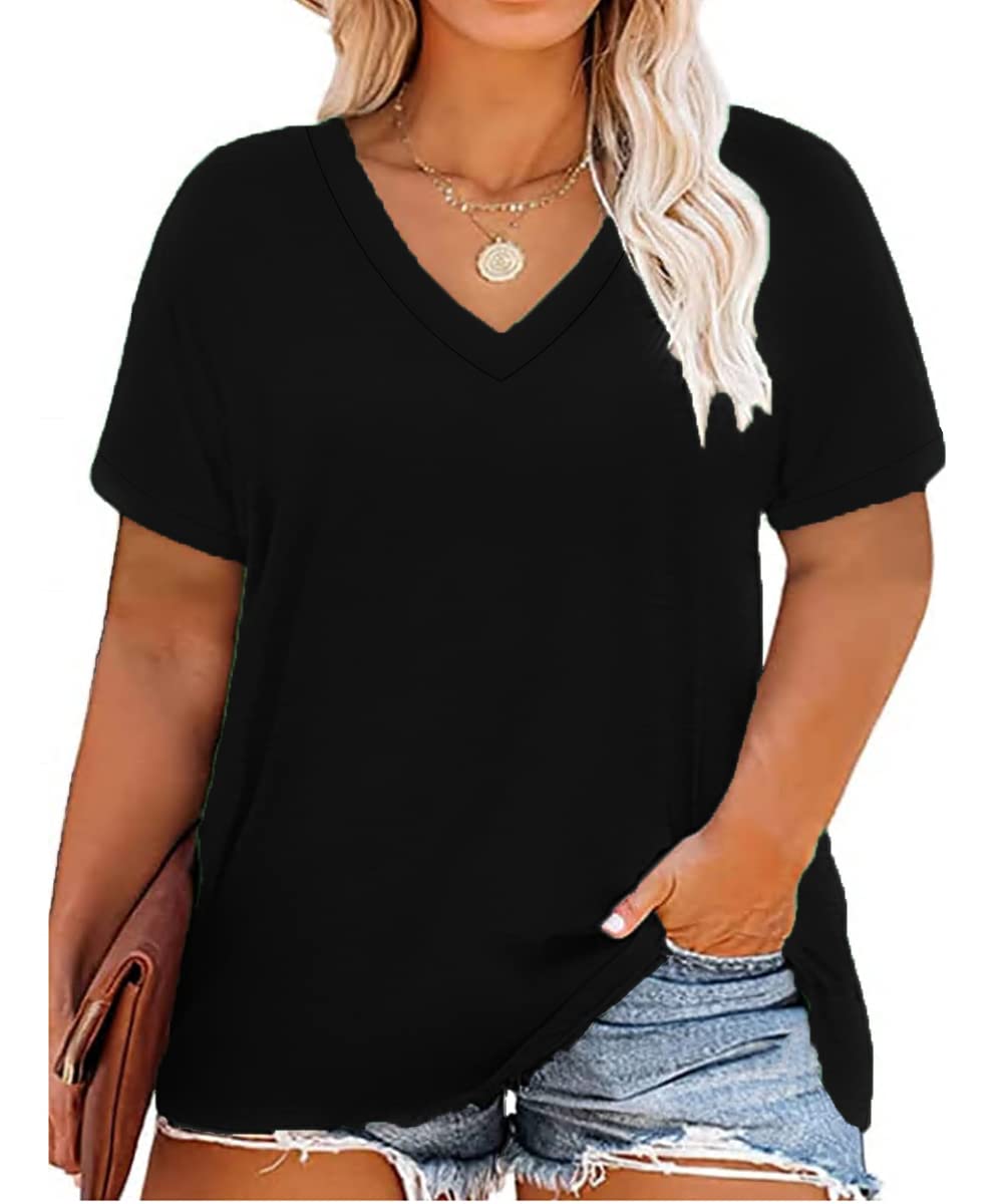 CARCOS Womens Plus Size Tops Short Sleeve Shirts V Neck Tunic Floral/Aniaml Blouses XL-5X