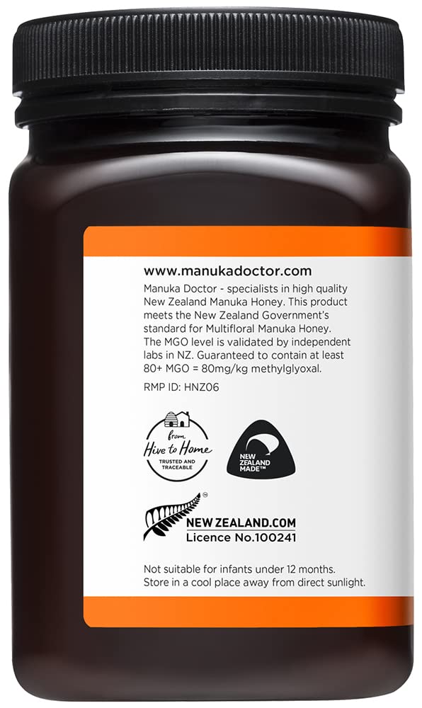 Manuka Doctor - MGO 80+ Manuka Honey Multifloral, 100% Pure New Zealand Honey. Certified. Guaranteed. Raw. Non-GMO (17.6oz)