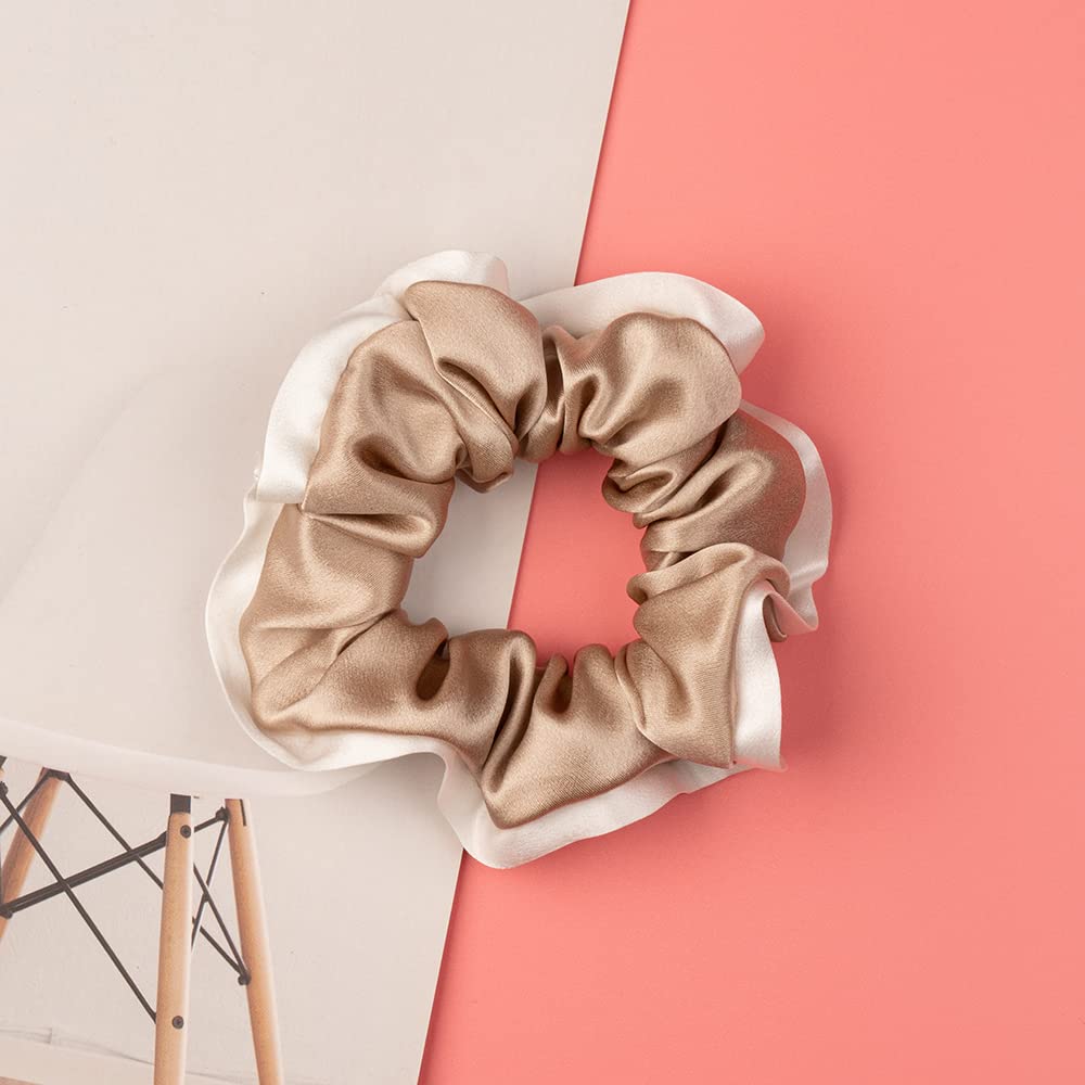 Silk Scrunchies for Hair 100% Mulberry Silk Hair Ties（Silver gray, Dark gray, Pink）